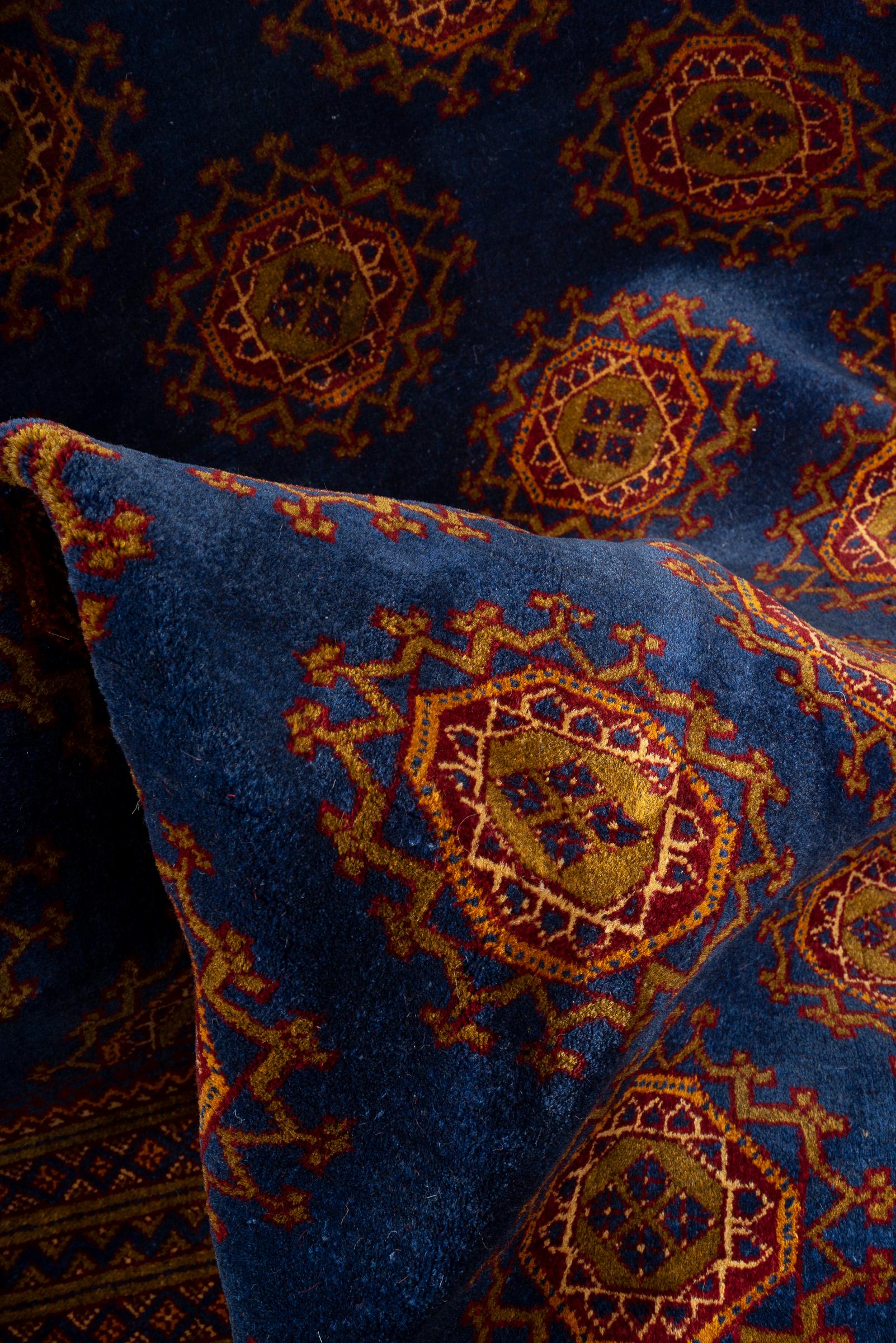 Vintage Torkaman Teal Bukhara Persian Rug