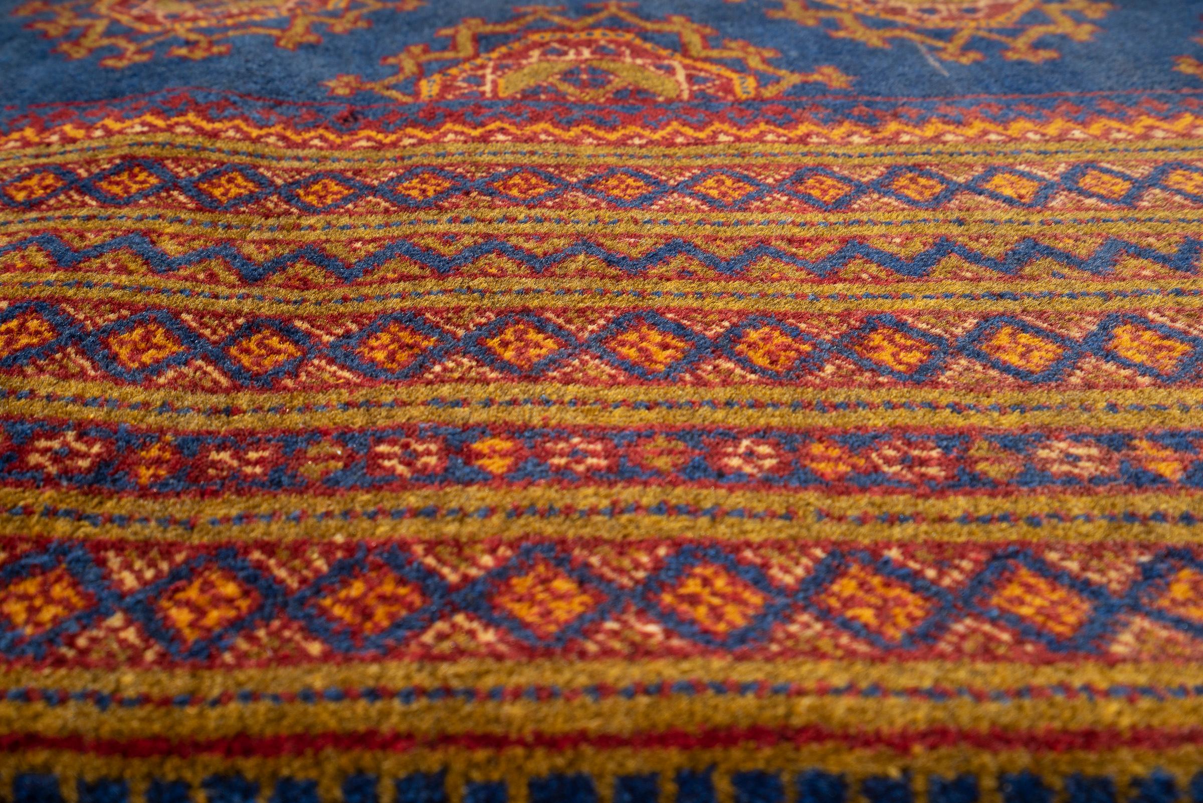 Vintage Torkaman Teal Bukhara Persian Rug