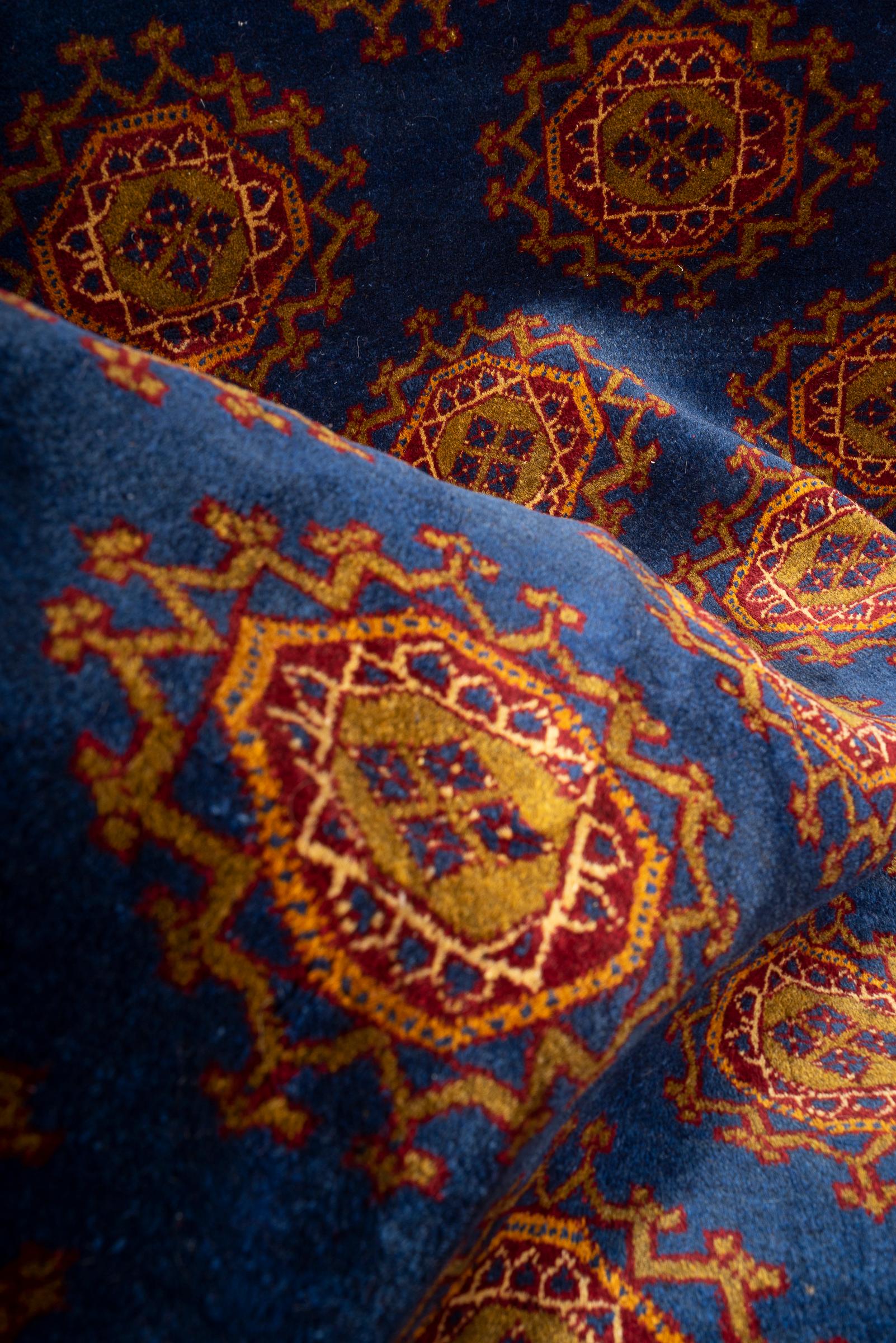 Vintage Torkaman Teal Bukhara Persian Rug