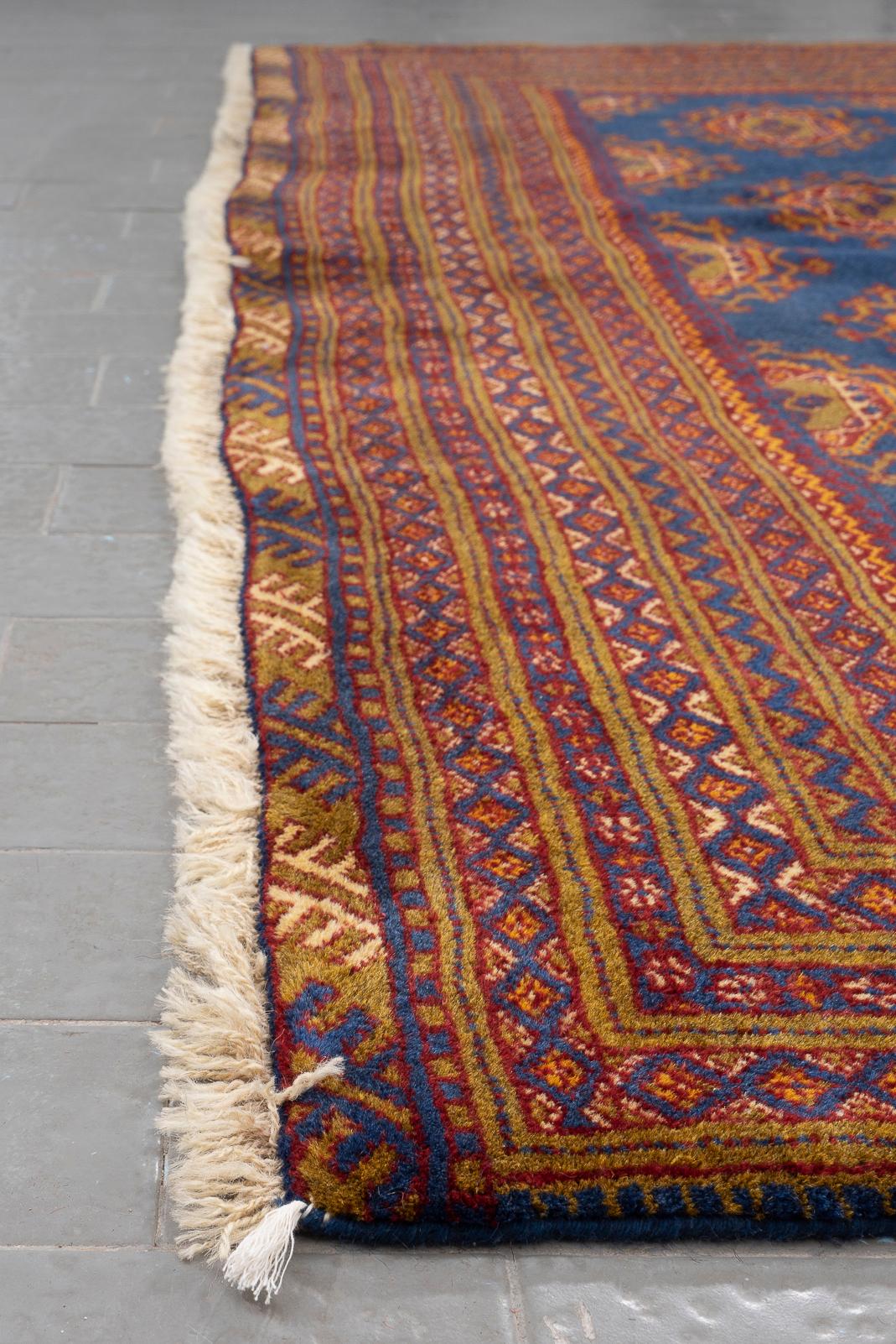 Vintage Torkaman Teal Bukhara Persian Rug
