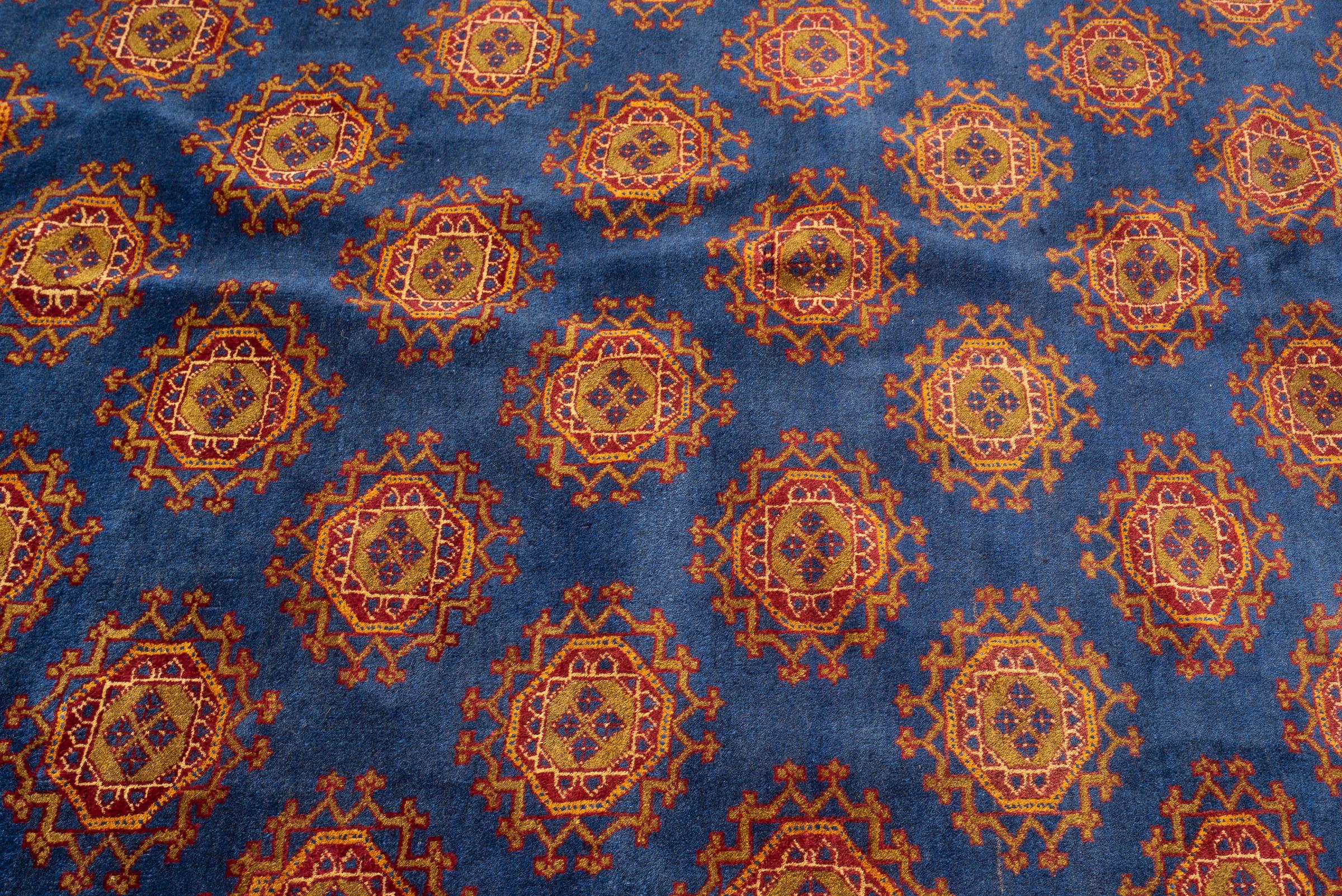 Vintage Torkaman Teal Bukhara Persian Rug