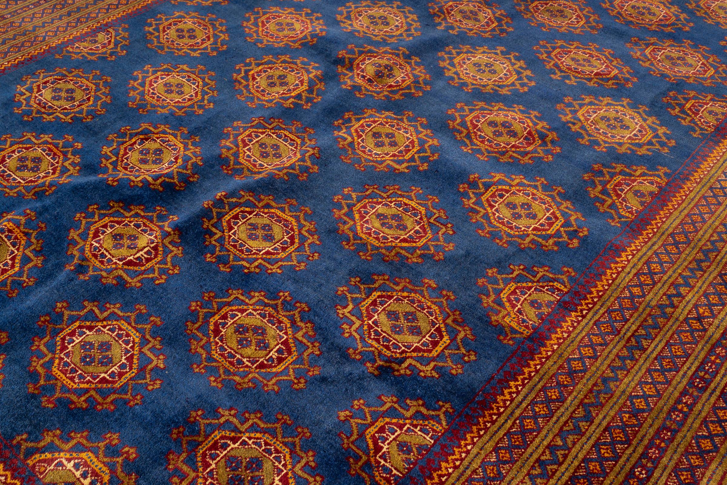 Vintage Torkaman Teal Bukhara Persian Rug