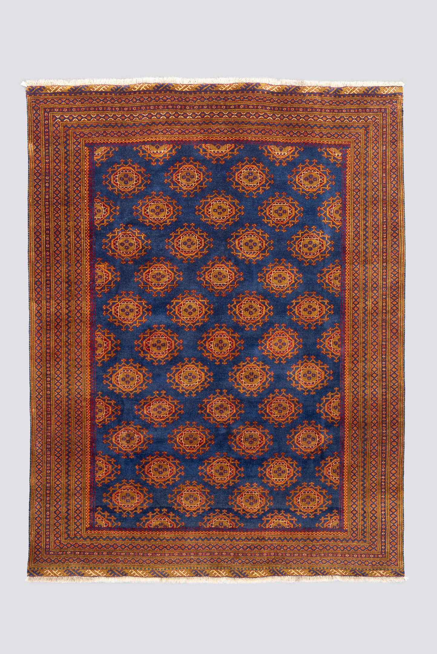 Vintage Torkaman Teal Bukhara Carpet 5.3SQM