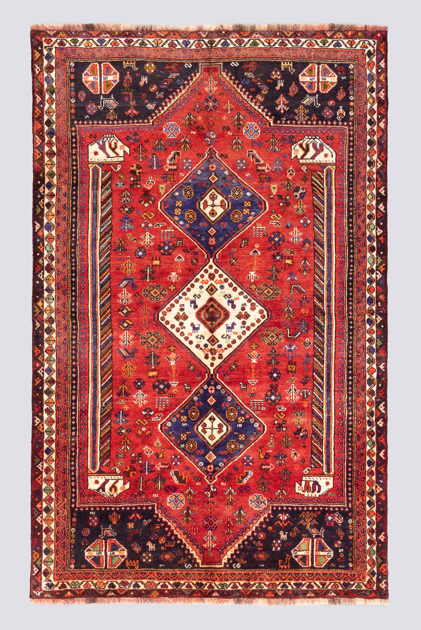 Vintage Qashqai Kashkuli Triple Toranj Carpet 4.4SQM