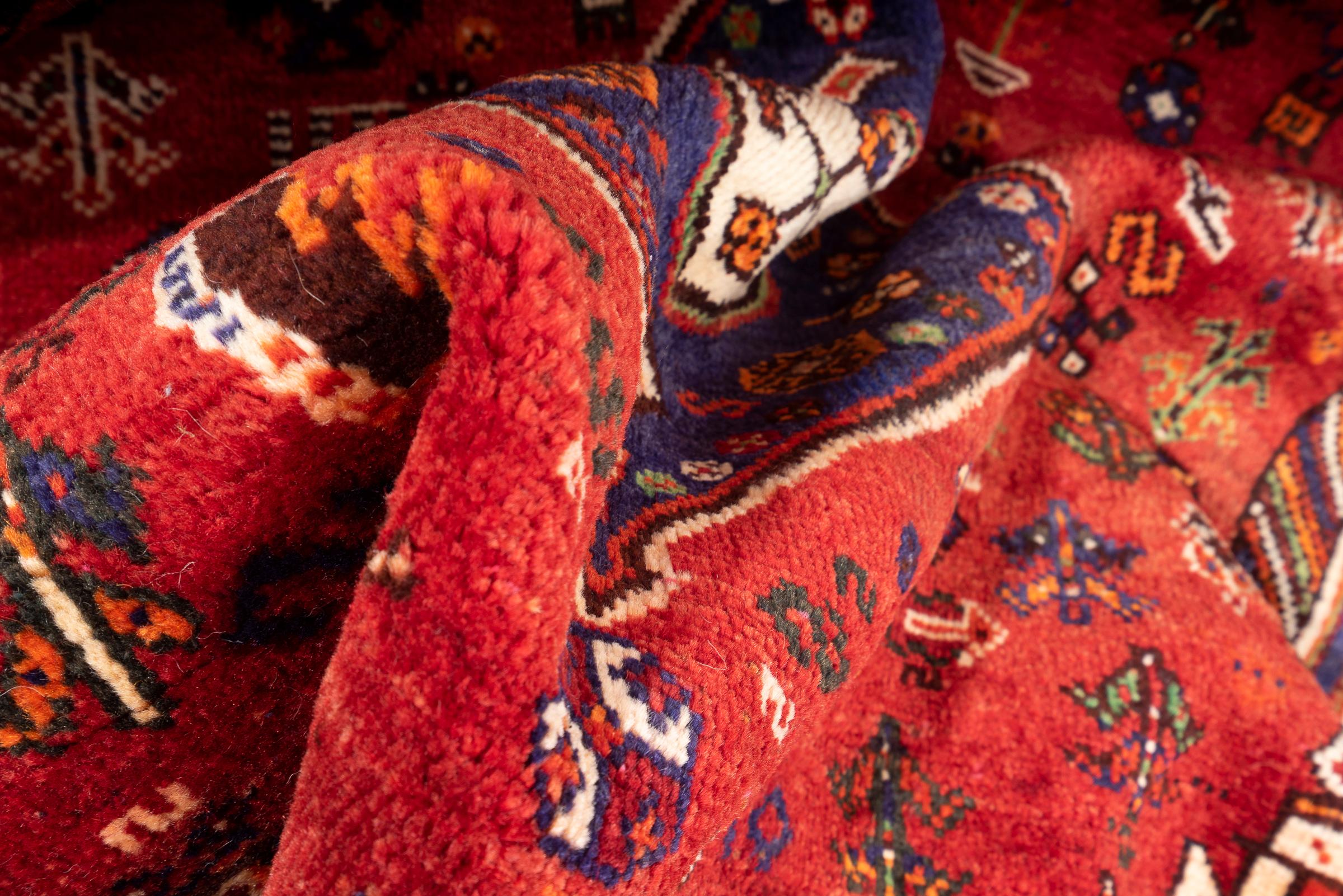 Vintage Qashqai Kashkuli Triple Toranj Persian Rug