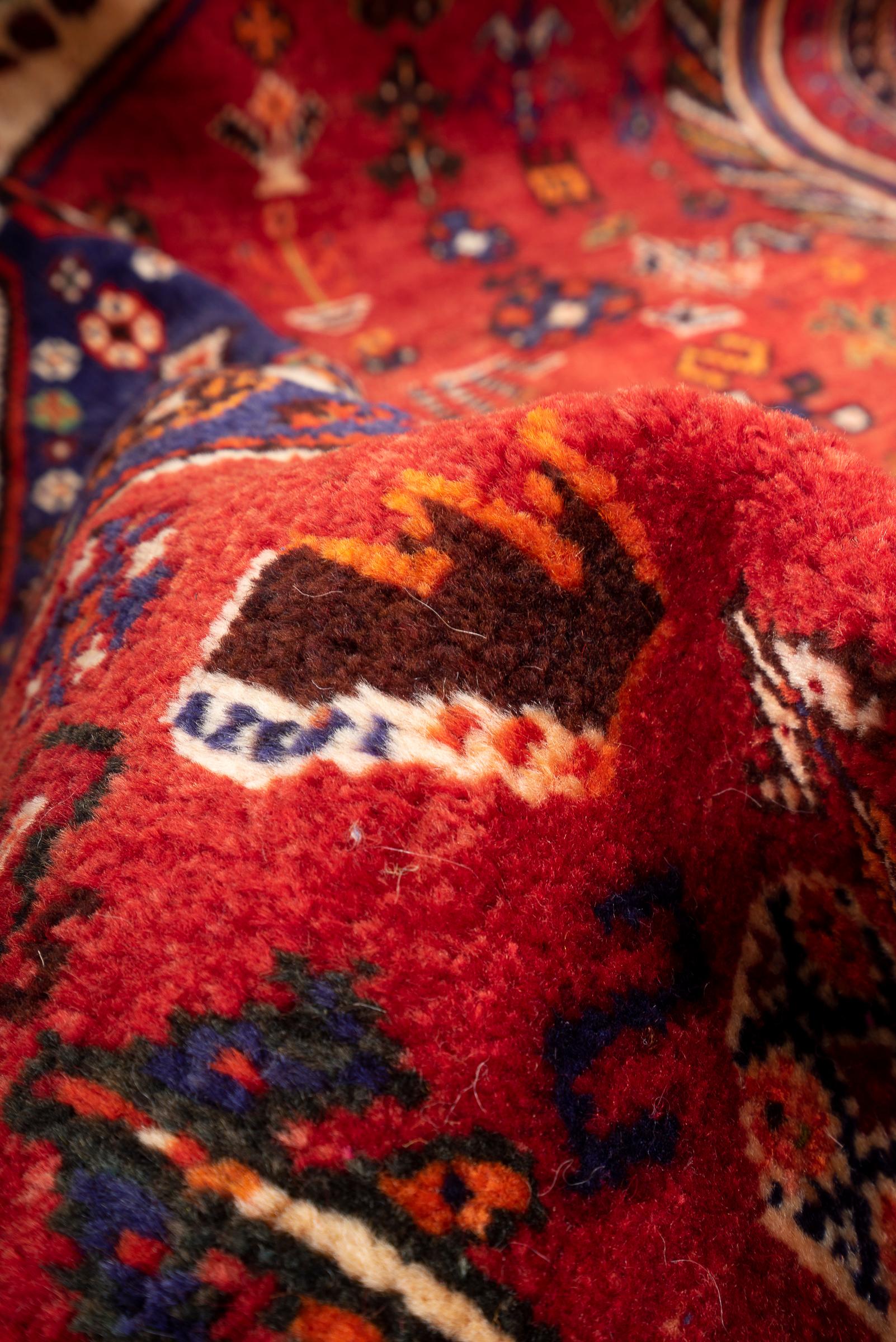 Vintage Qashqai Kashkuli Triple Toranj Persian Rug