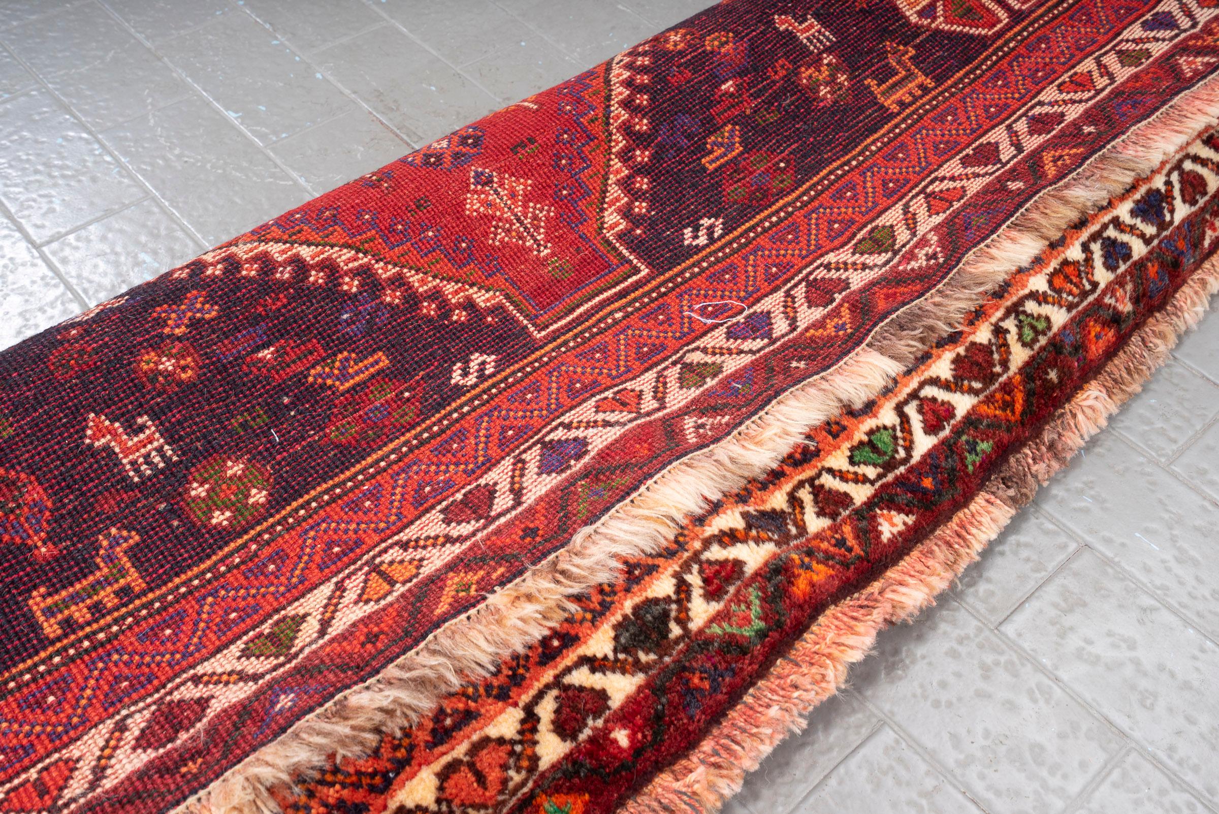 Vintage Qashqai Kashkuli Triple Toranj Persian Rug