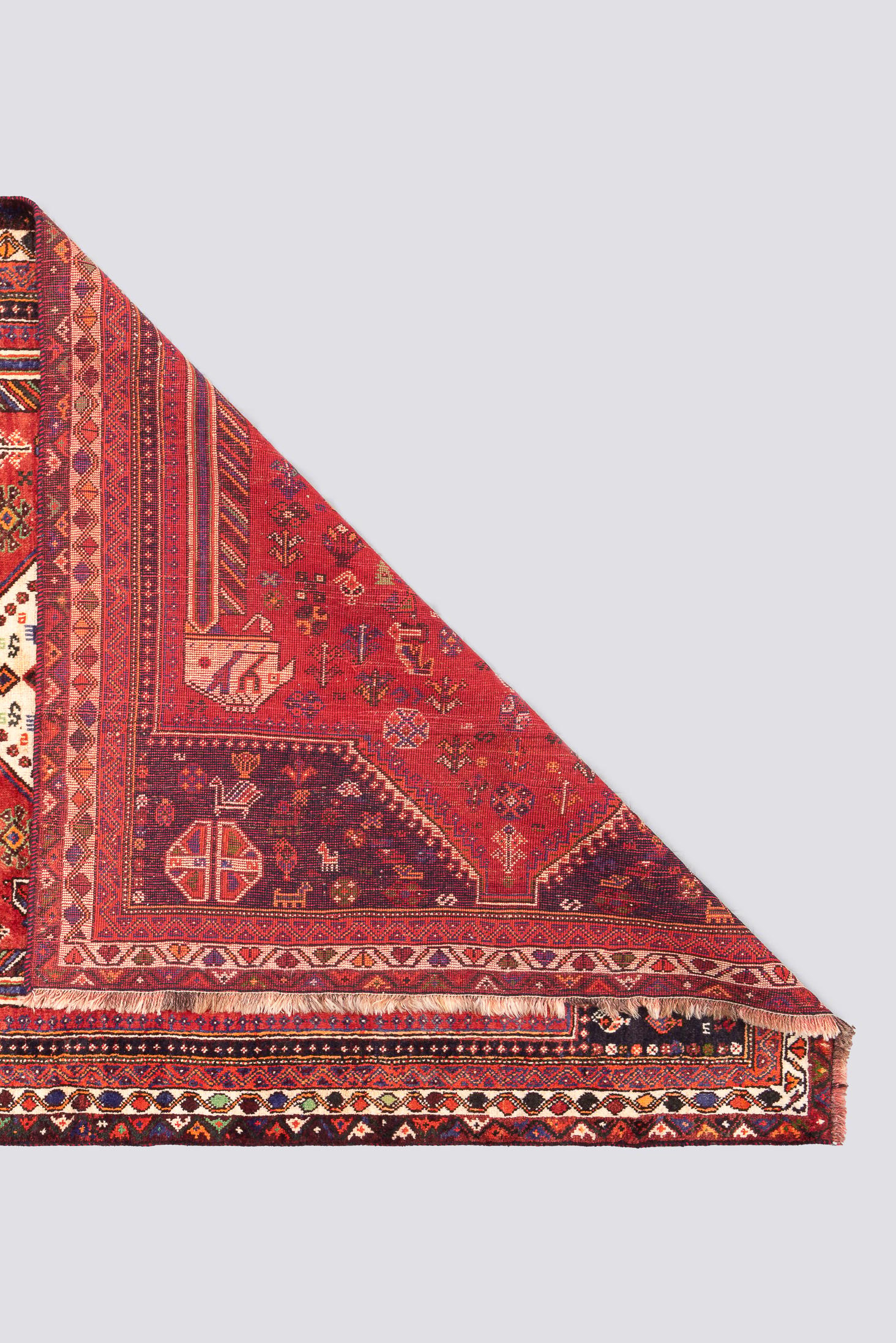 Vintage Qashqai Kashkuli Triple Toranj Persian Rug