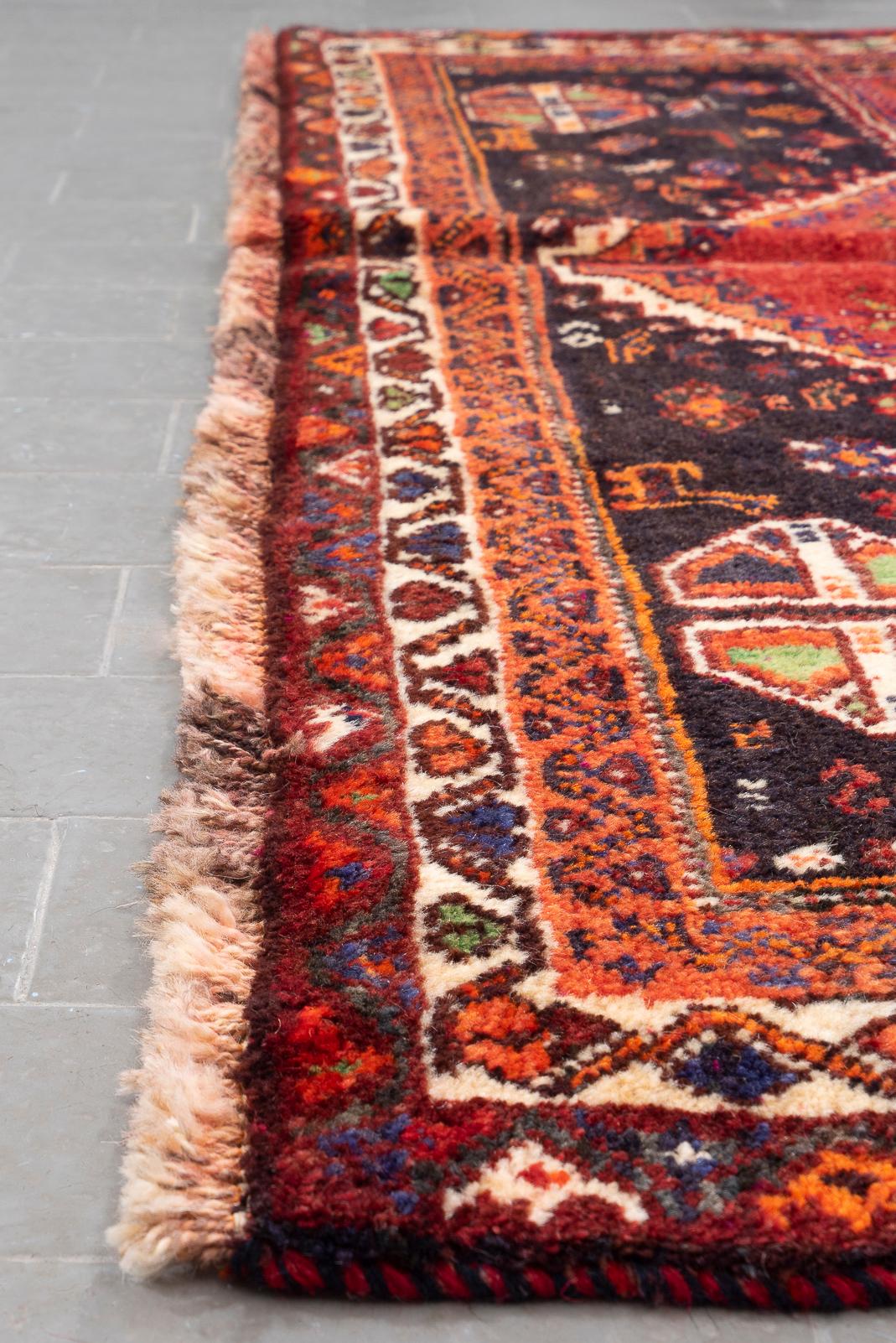 Vintage Qashqai Kashkuli Triple Toranj Persian Rug