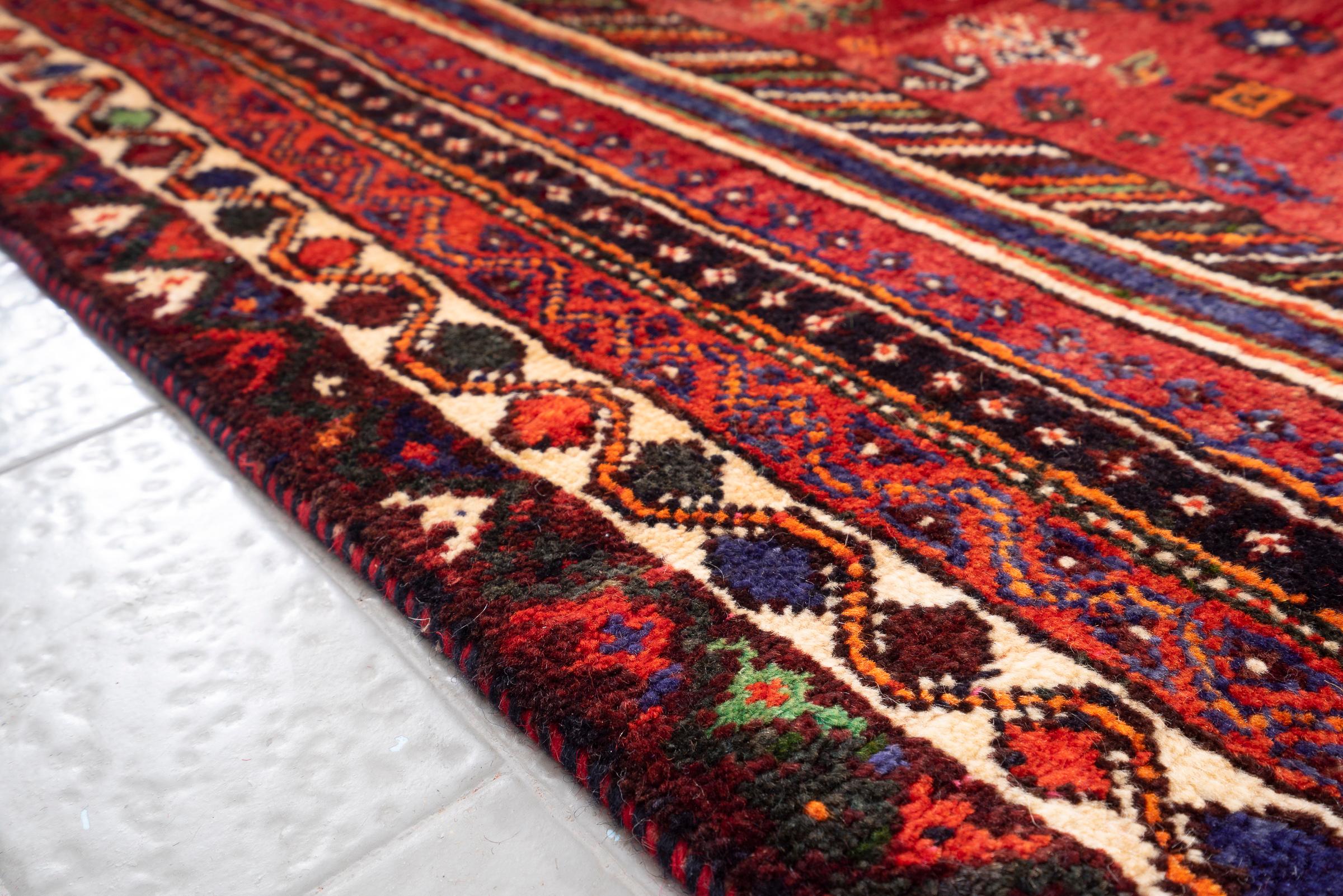 Vintage Qashqai Kashkuli Triple Toranj Persian Rug