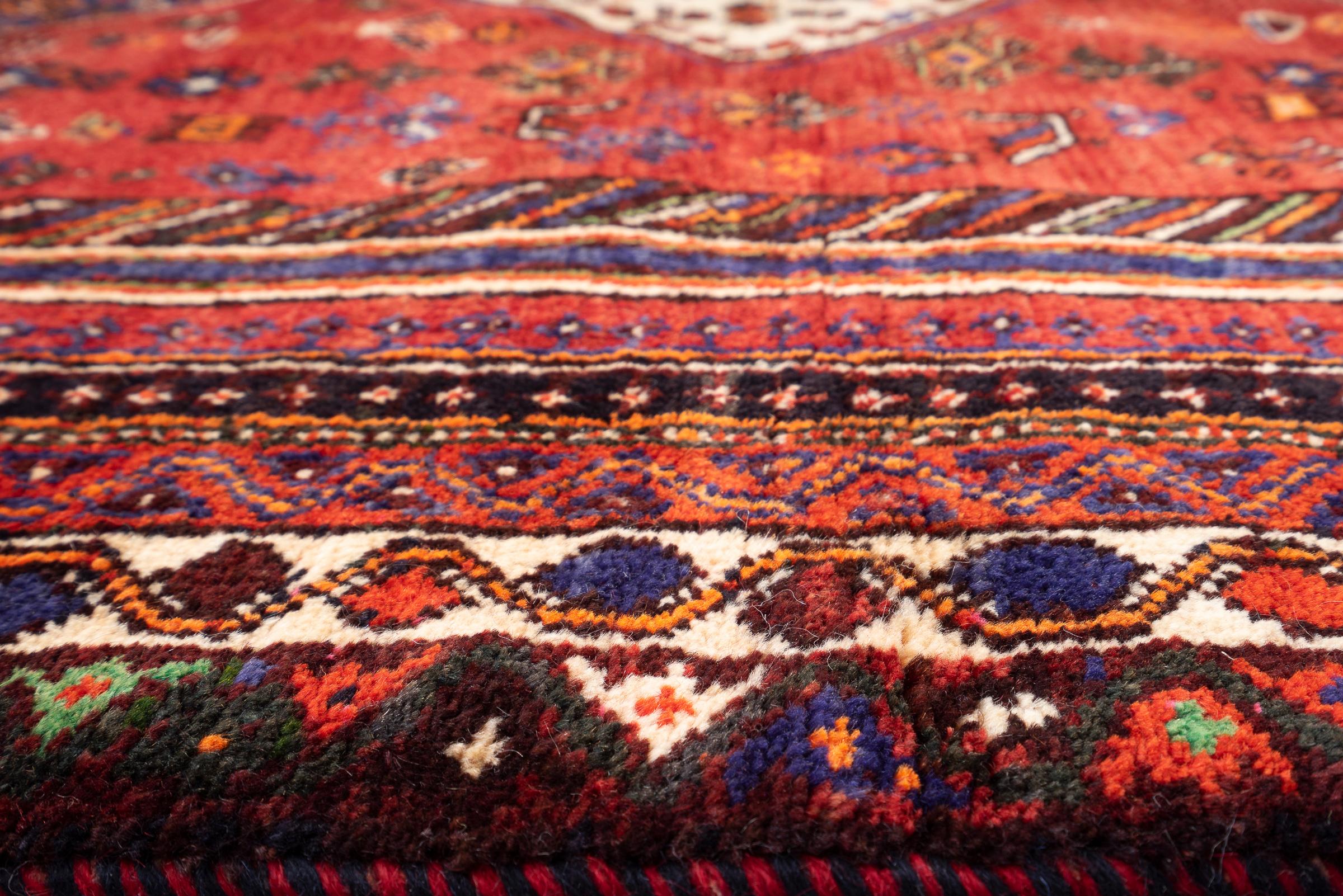Vintage Qashqai Kashkuli Triple Toranj Persian Rug