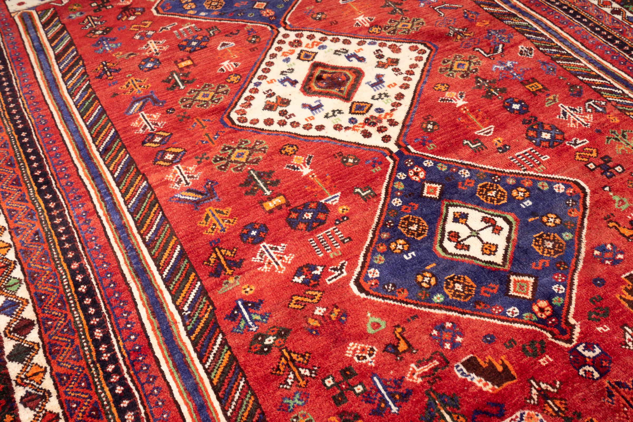 Vintage Qashqai Kashkuli Triple Toranj Persian Rug