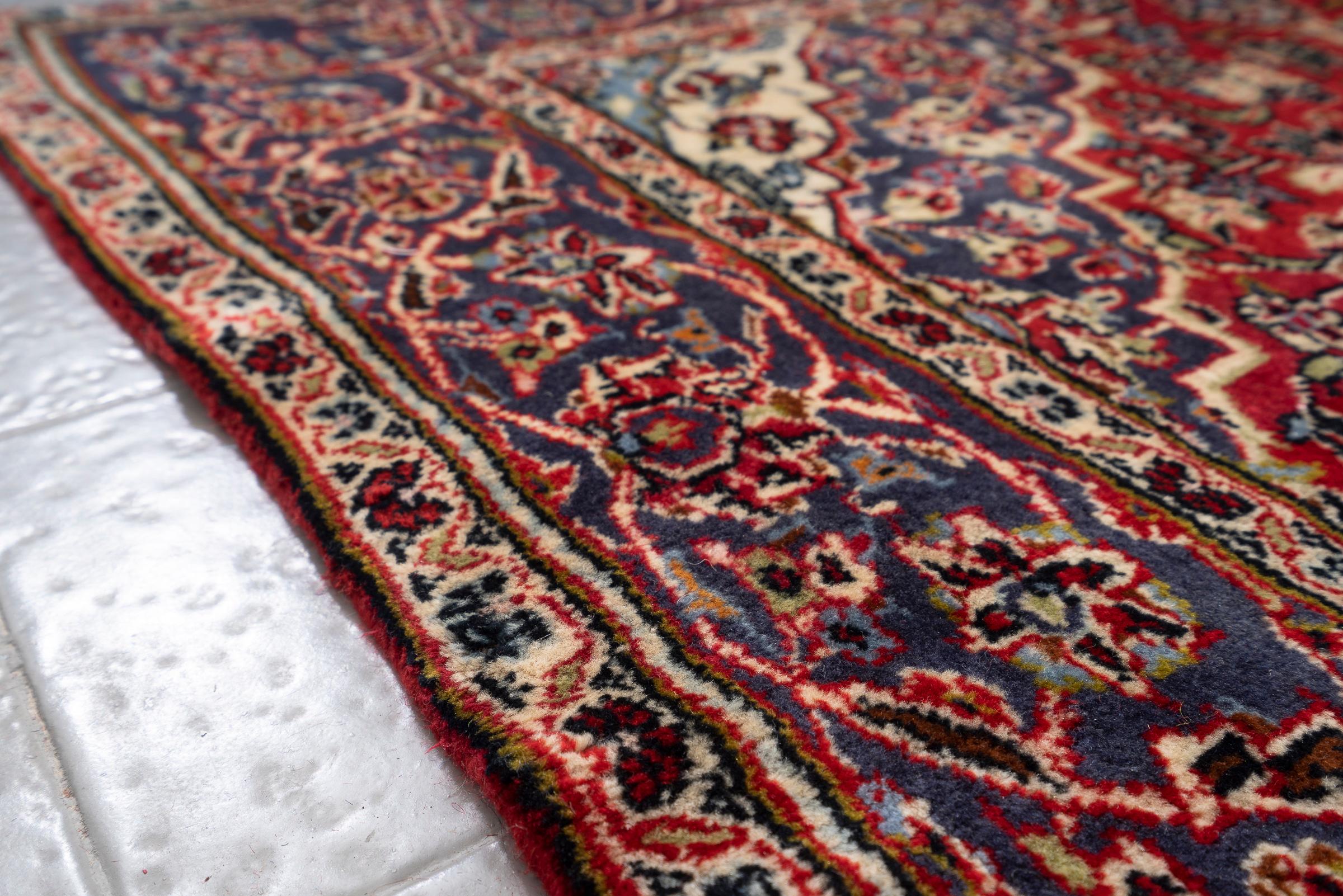 Vintage Kashan Fine Lamb's Wool Lachak Toranj Persian Rug
