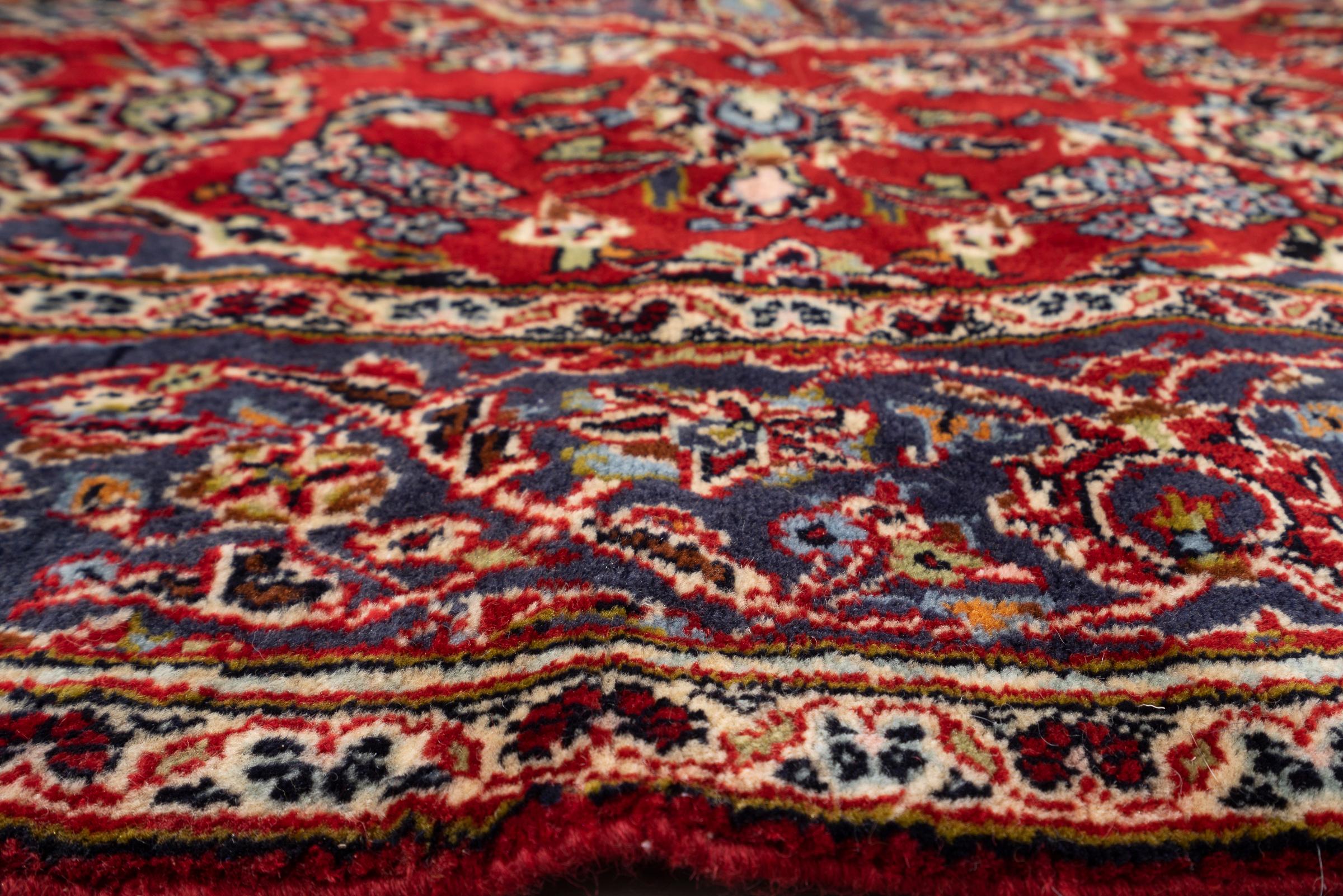 Vintage Kashan Fine Lamb's Wool Lachak Toranj Persian Rug