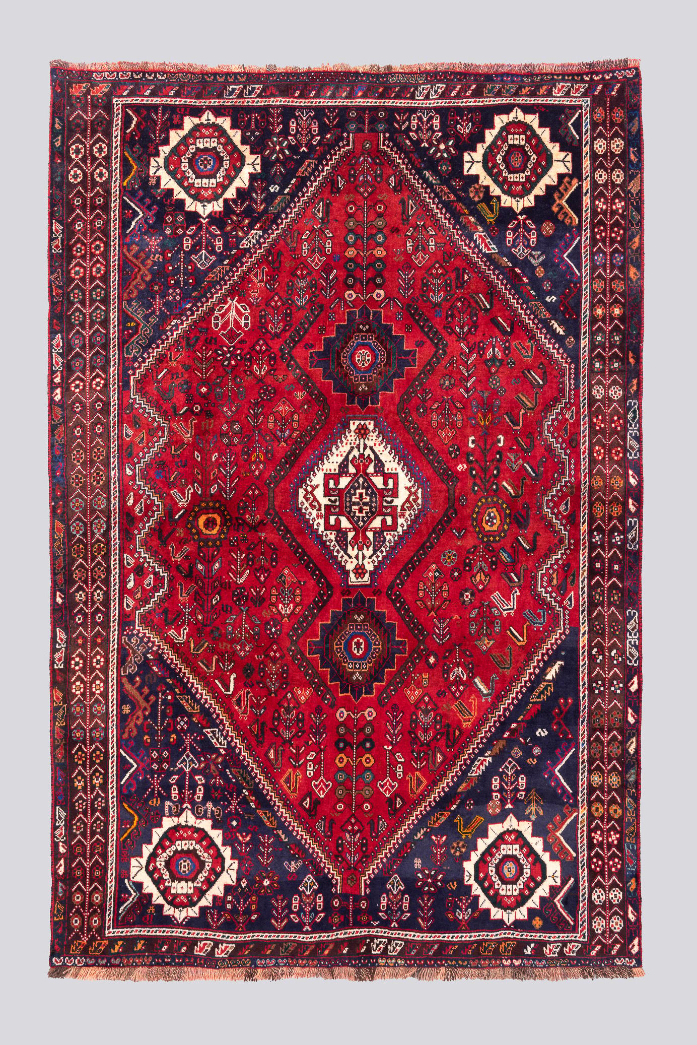 Vintage Qashqai Shesh Boluki Triple Toranj Carpet 4.5SQM