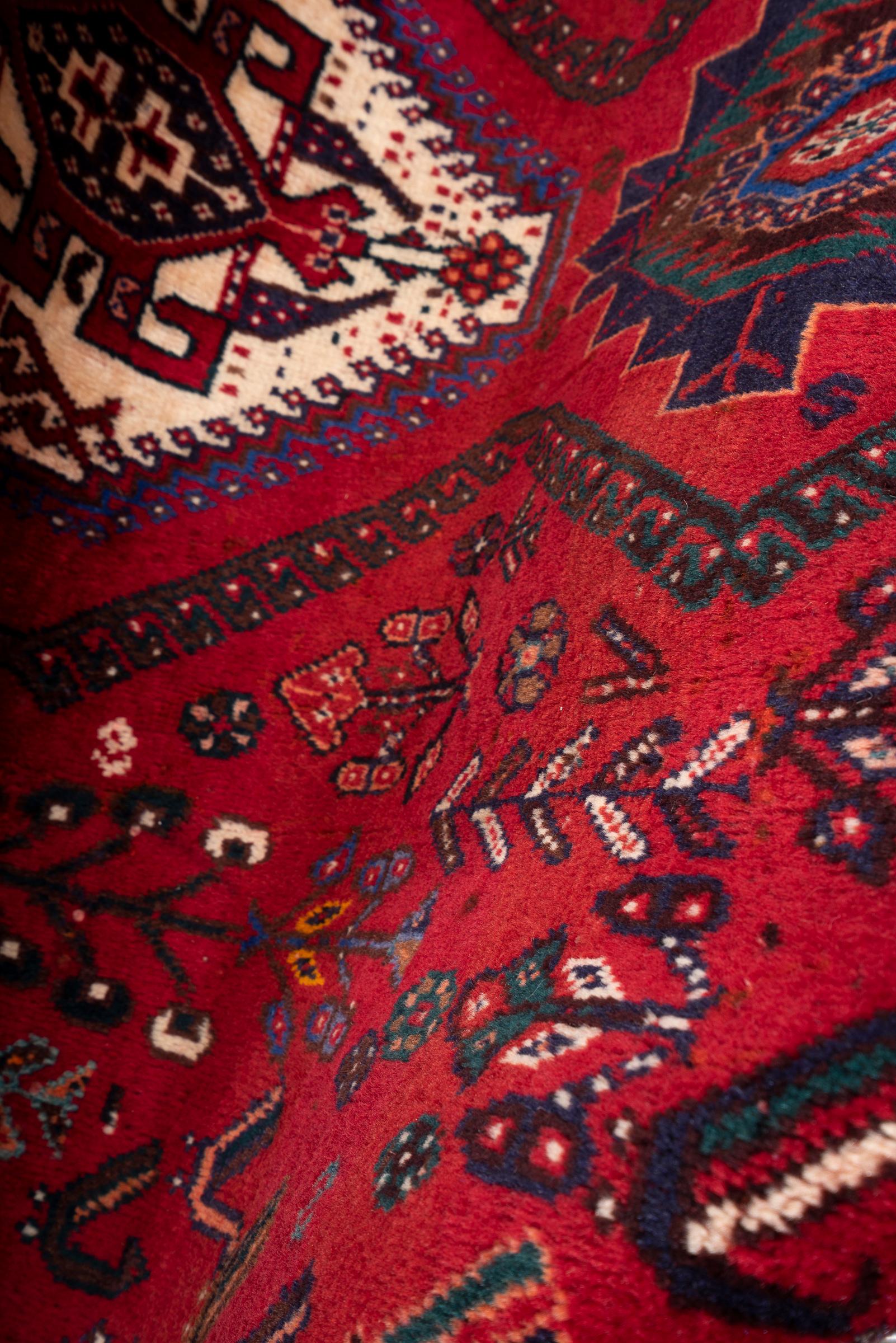 Vintage Qashqai Shesh Boluki Triple Toranj Persian Rug