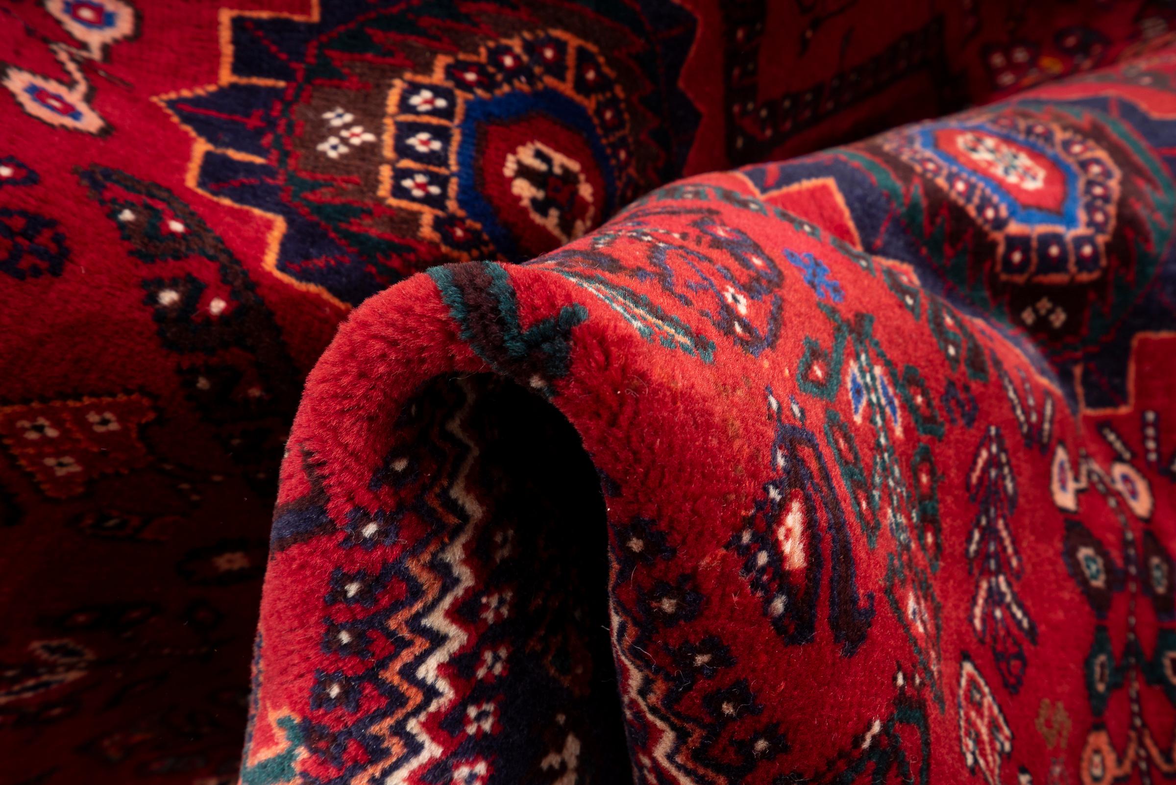 Vintage Qashqai Shesh Boluki Triple Toranj Persian Rug