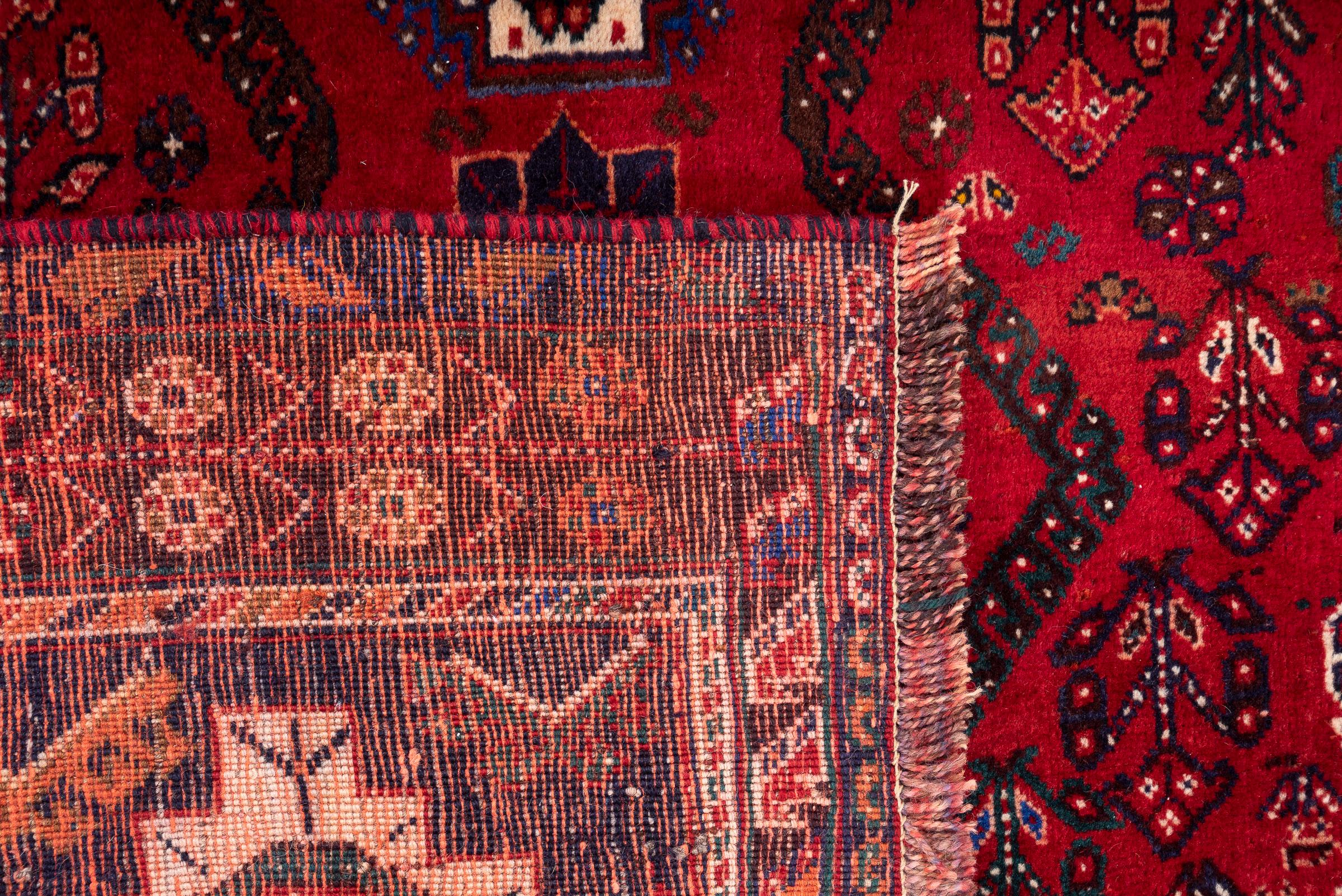 Vintage Qashqai Shesh Boluki Triple Toranj Persian Rug