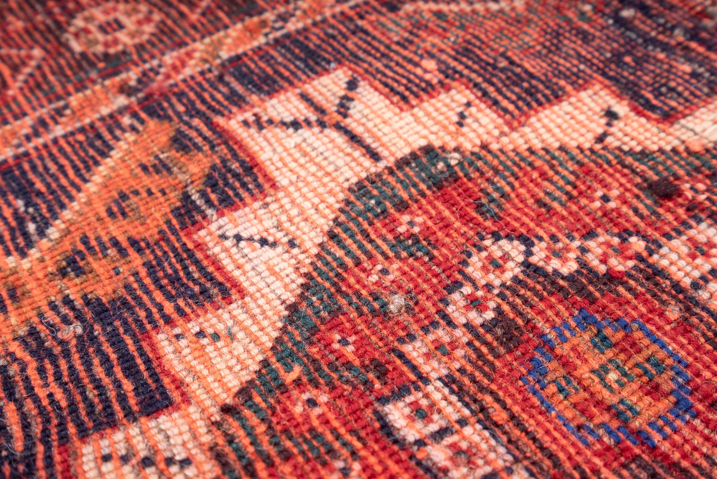 Vintage Qashqai Shesh Boluki Triple Toranj Persian Rug