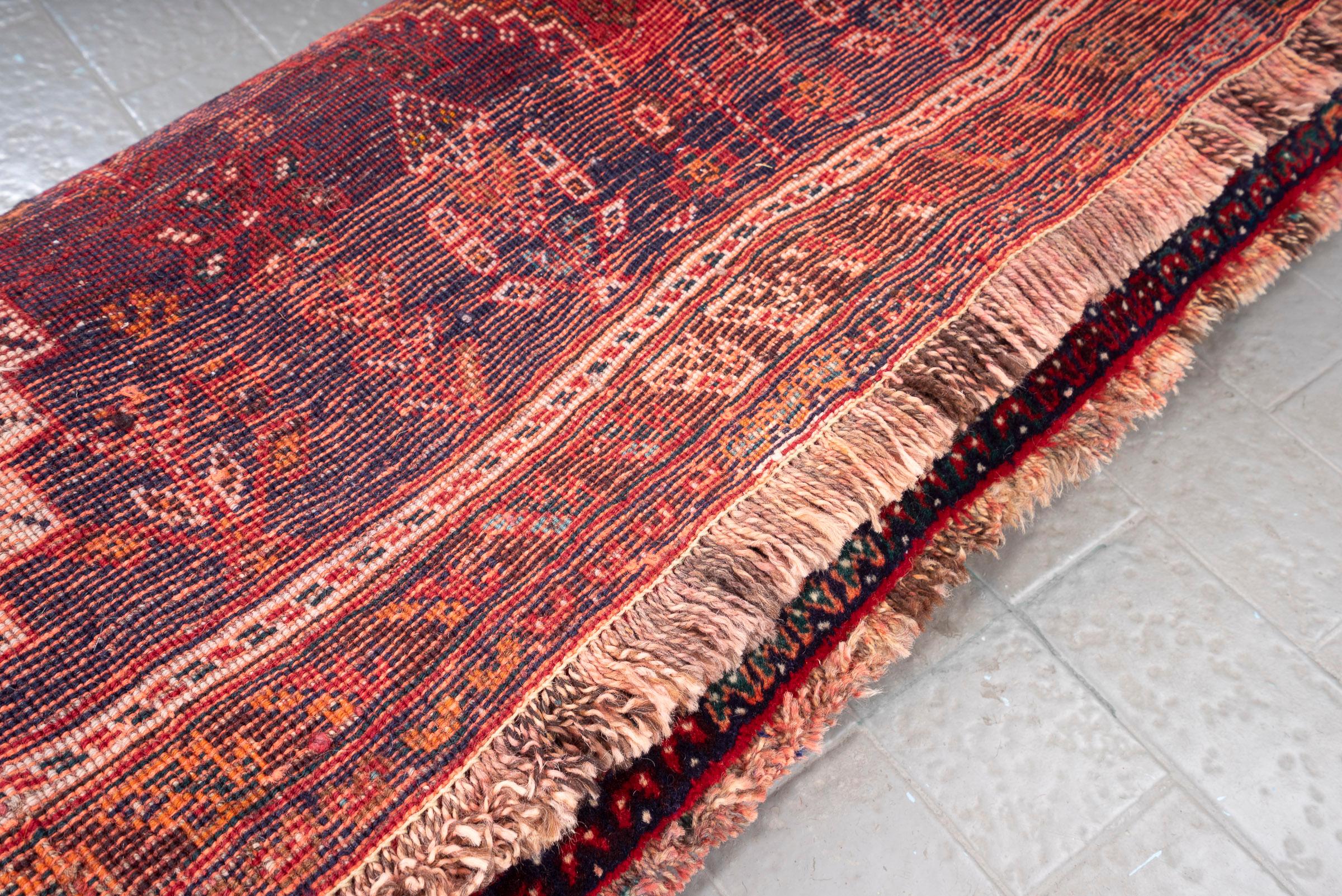 Vintage Qashqai Shesh Boluki Triple Toranj Persian Rug