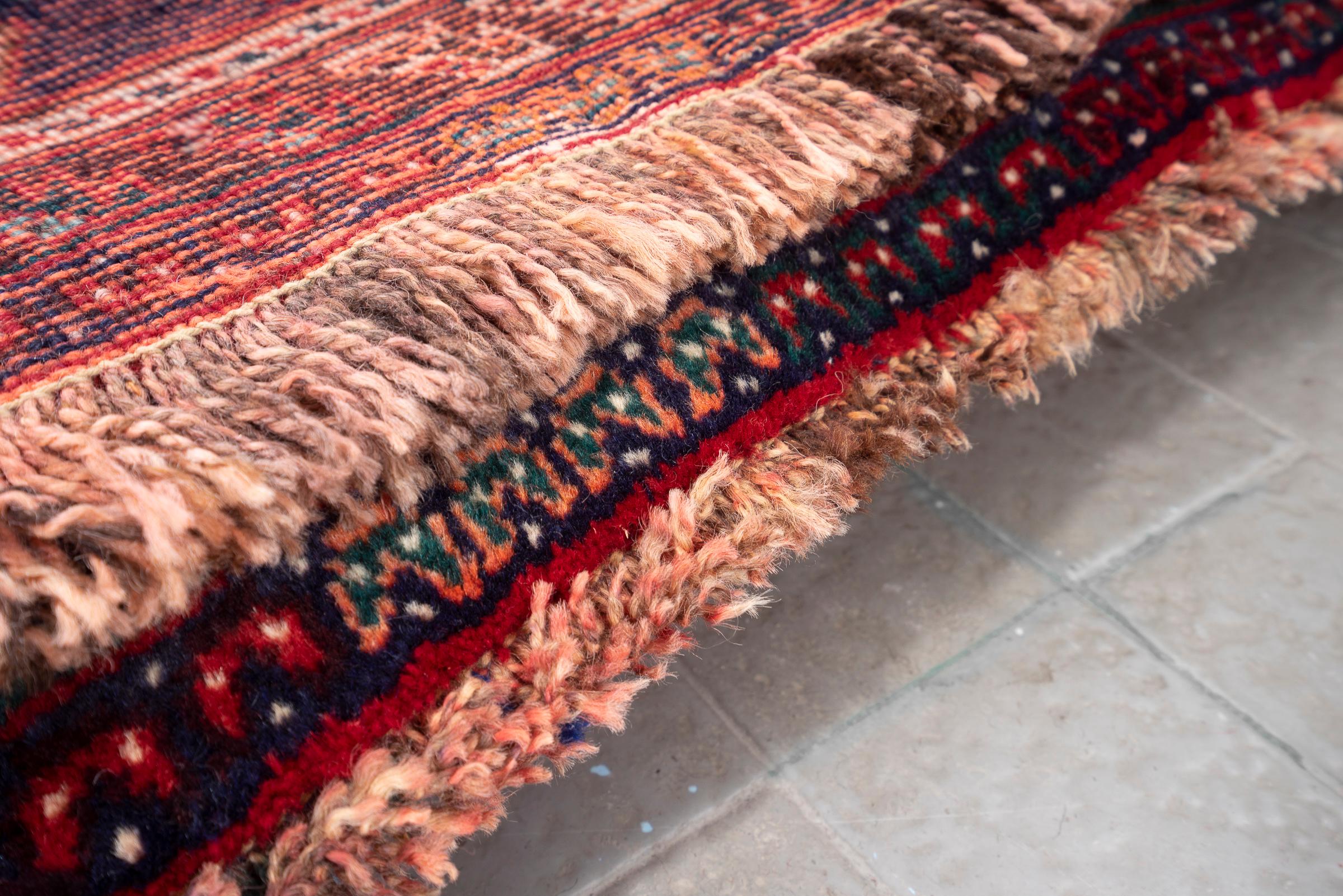 Vintage Qashqai Shesh Boluki Triple Toranj Persian Rug