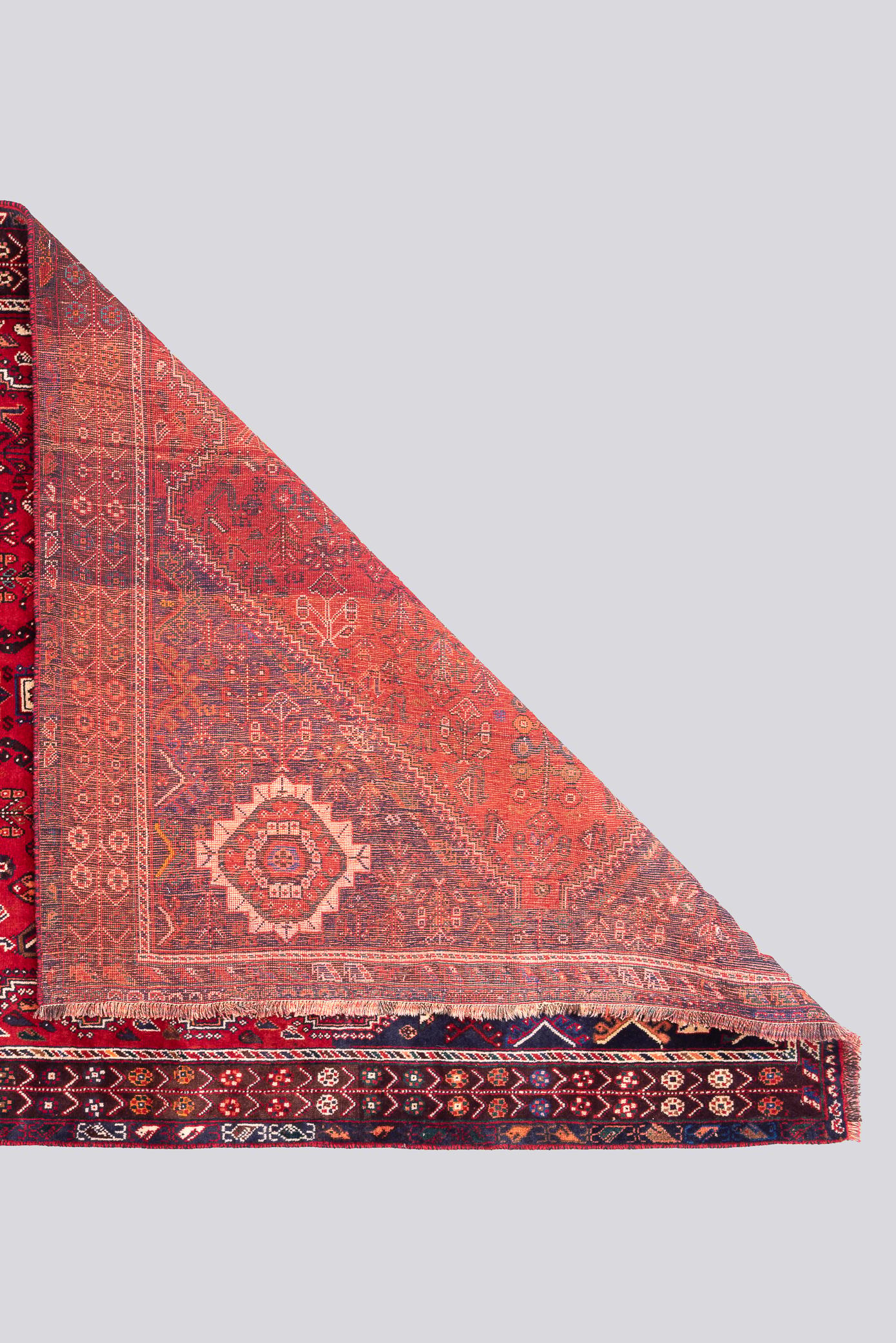 Vintage Qashqai Shesh Boluki Triple Toranj Persian Rug