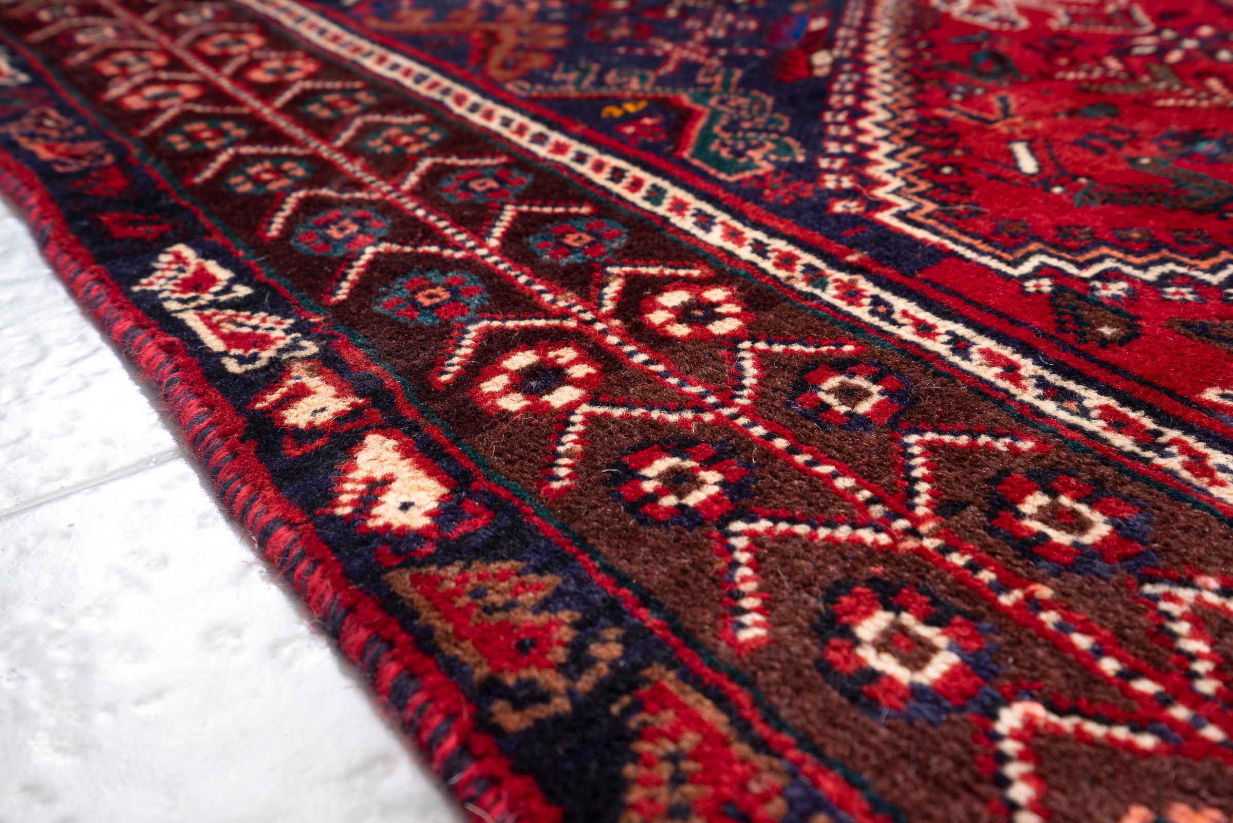 Vintage Qashqai Shesh Boluki Triple Toranj Persian Rug
