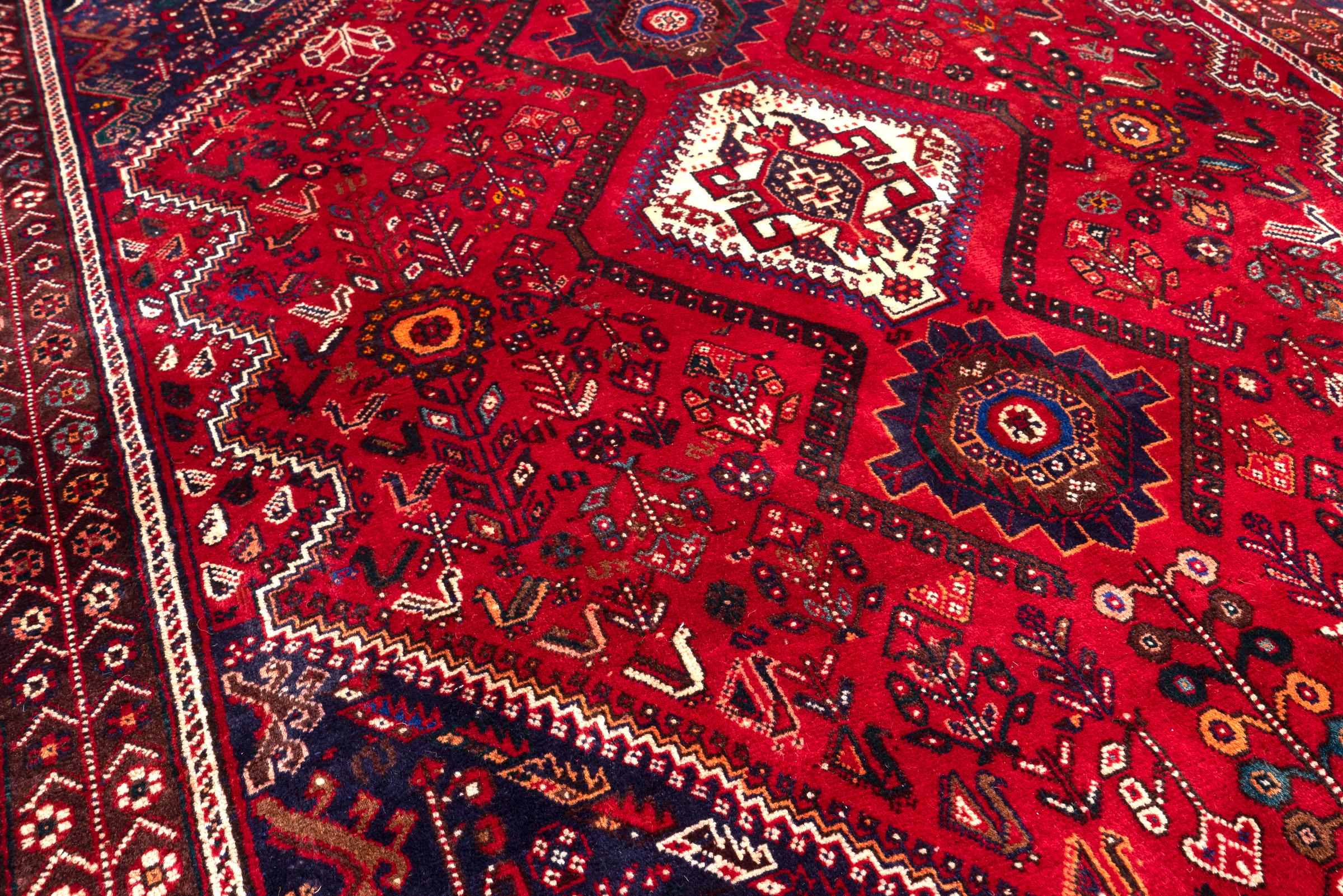 Vintage Qashqai Shesh Boluki Triple Toranj Persian Rug