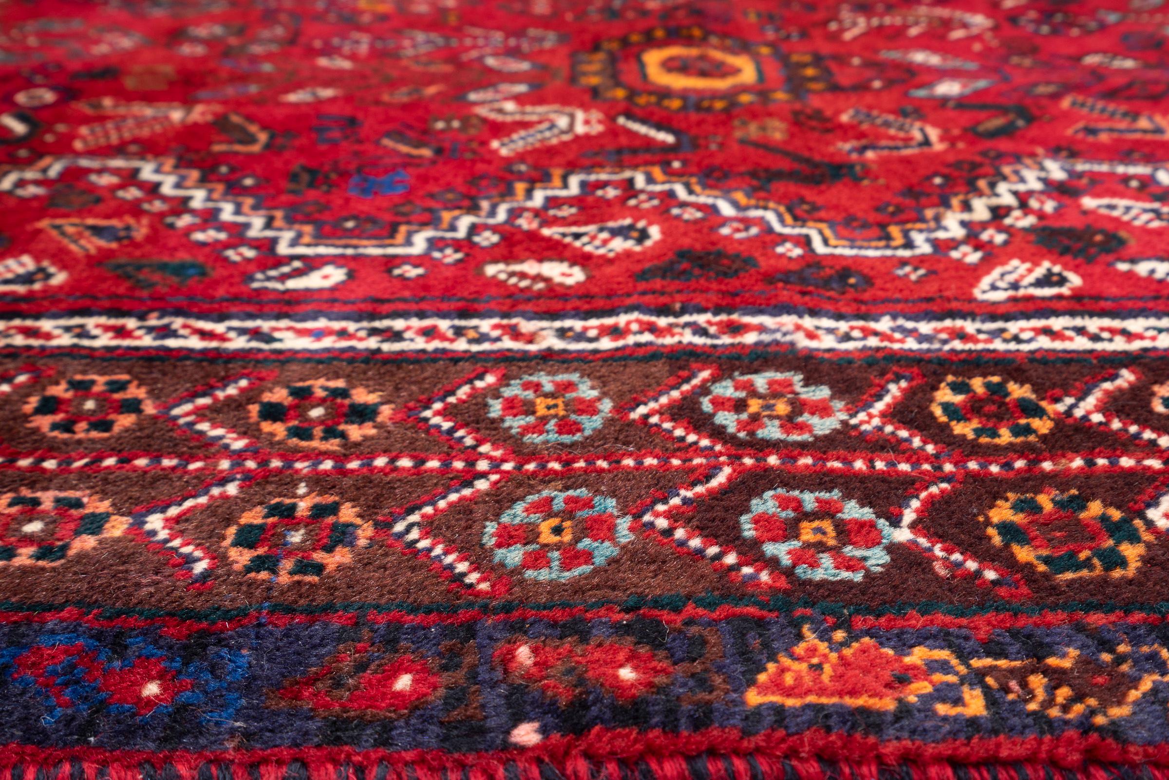 Vintage Qashqai Shesh Boluki Triple Toranj Persian Rug