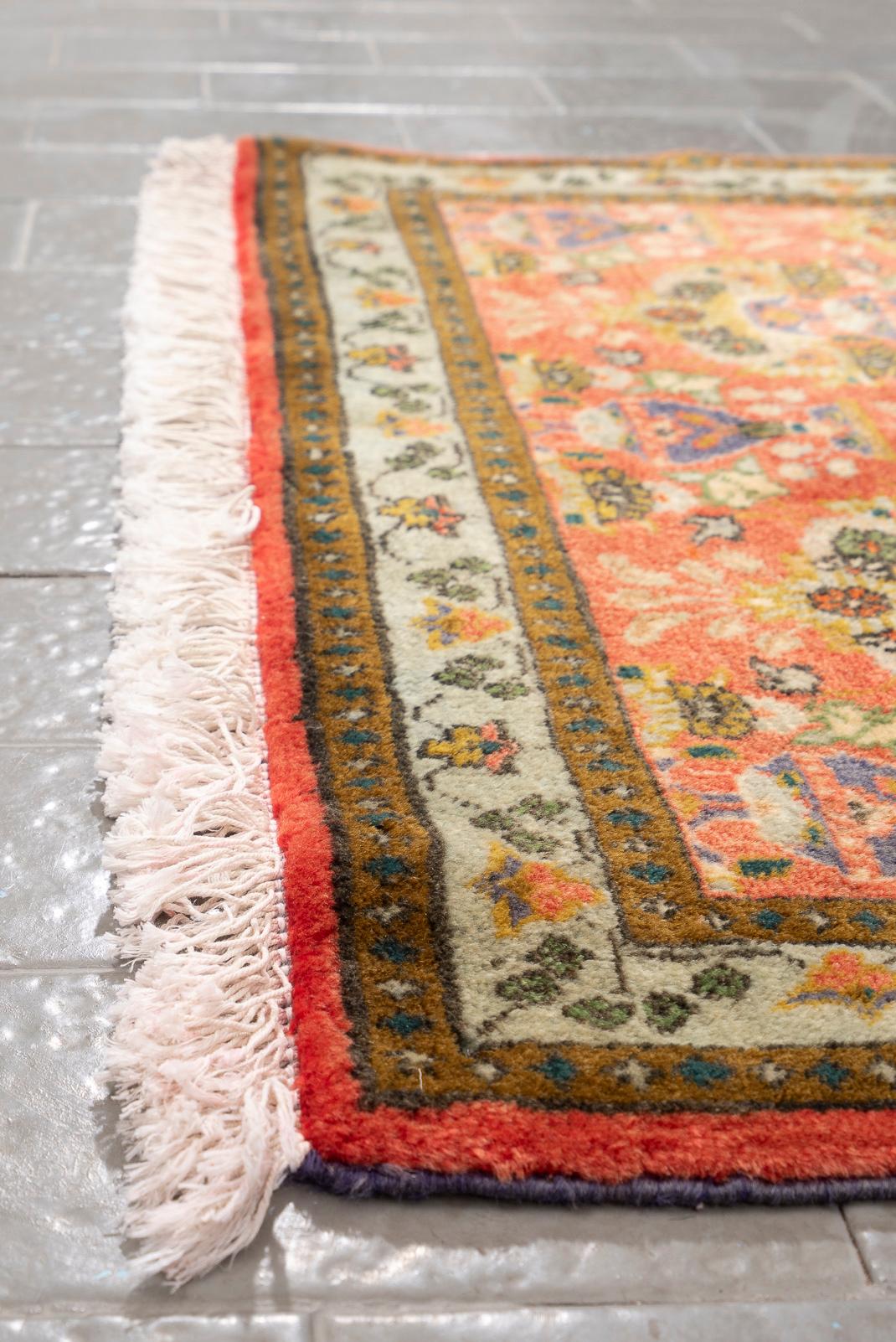 Vintage Tabriz Minakhani Persian Poshti Rug