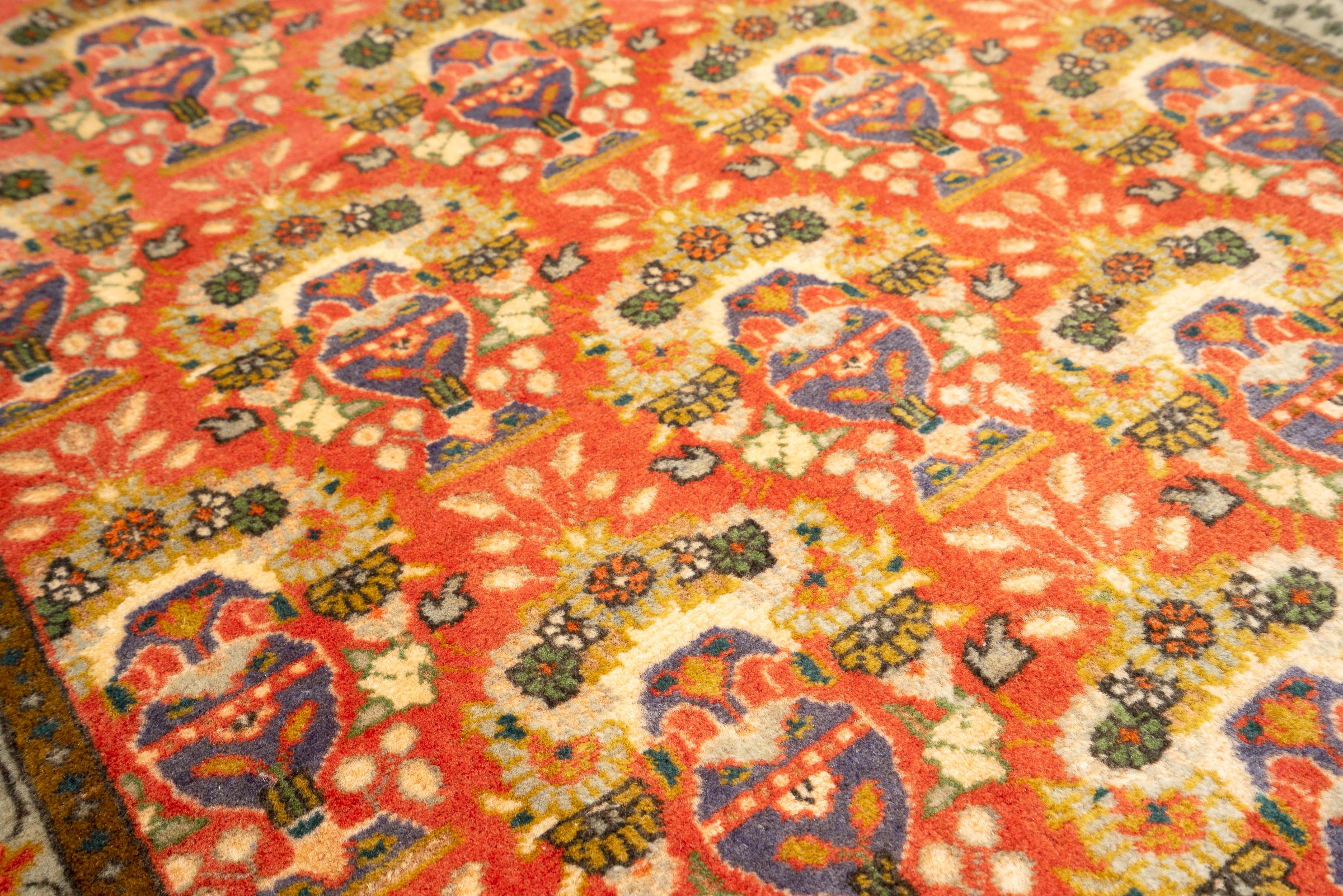 Vintage Tabriz Minakhani Persian Poshti Rug