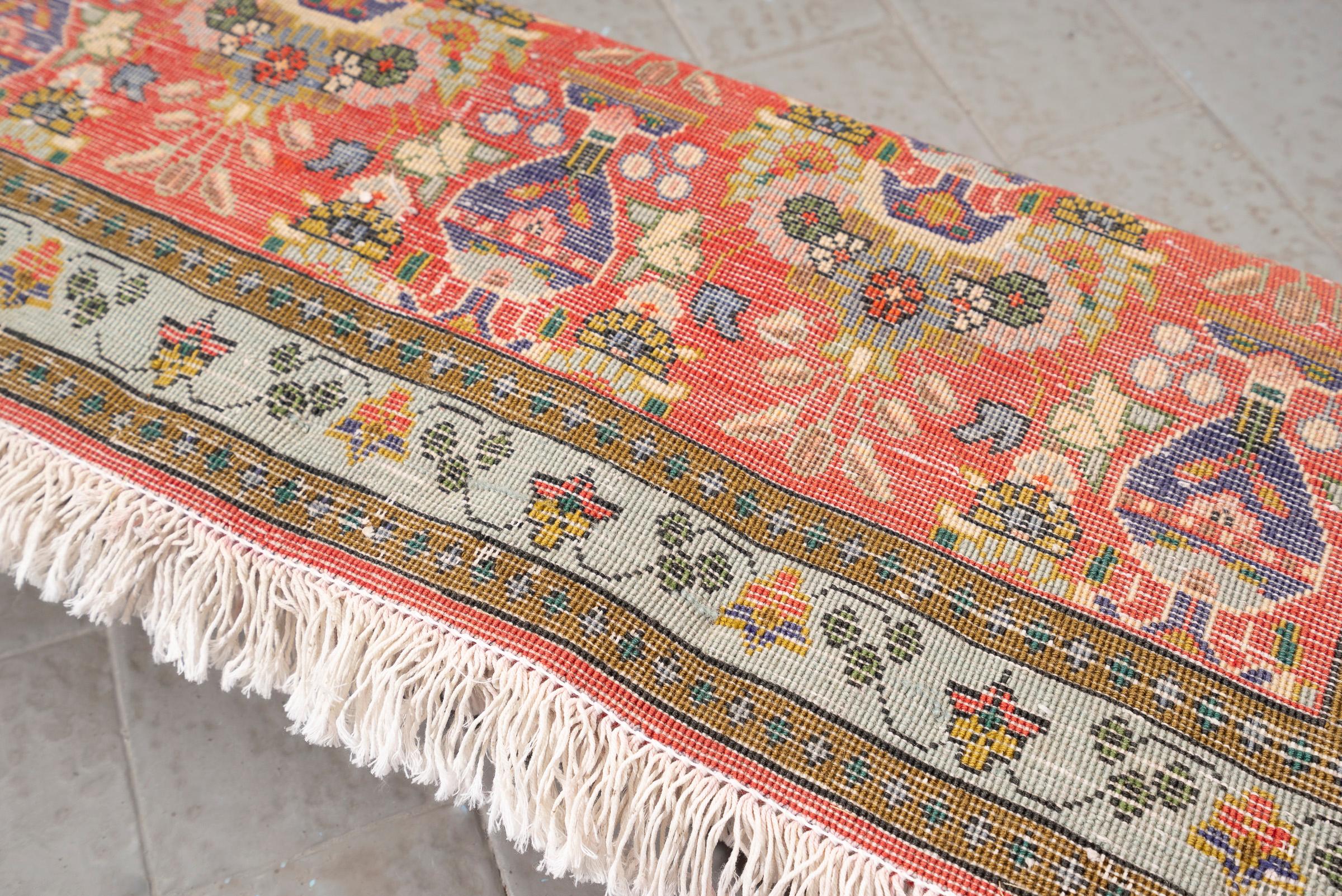 Vintage Tabriz Minakhani Persian Poshti Rug