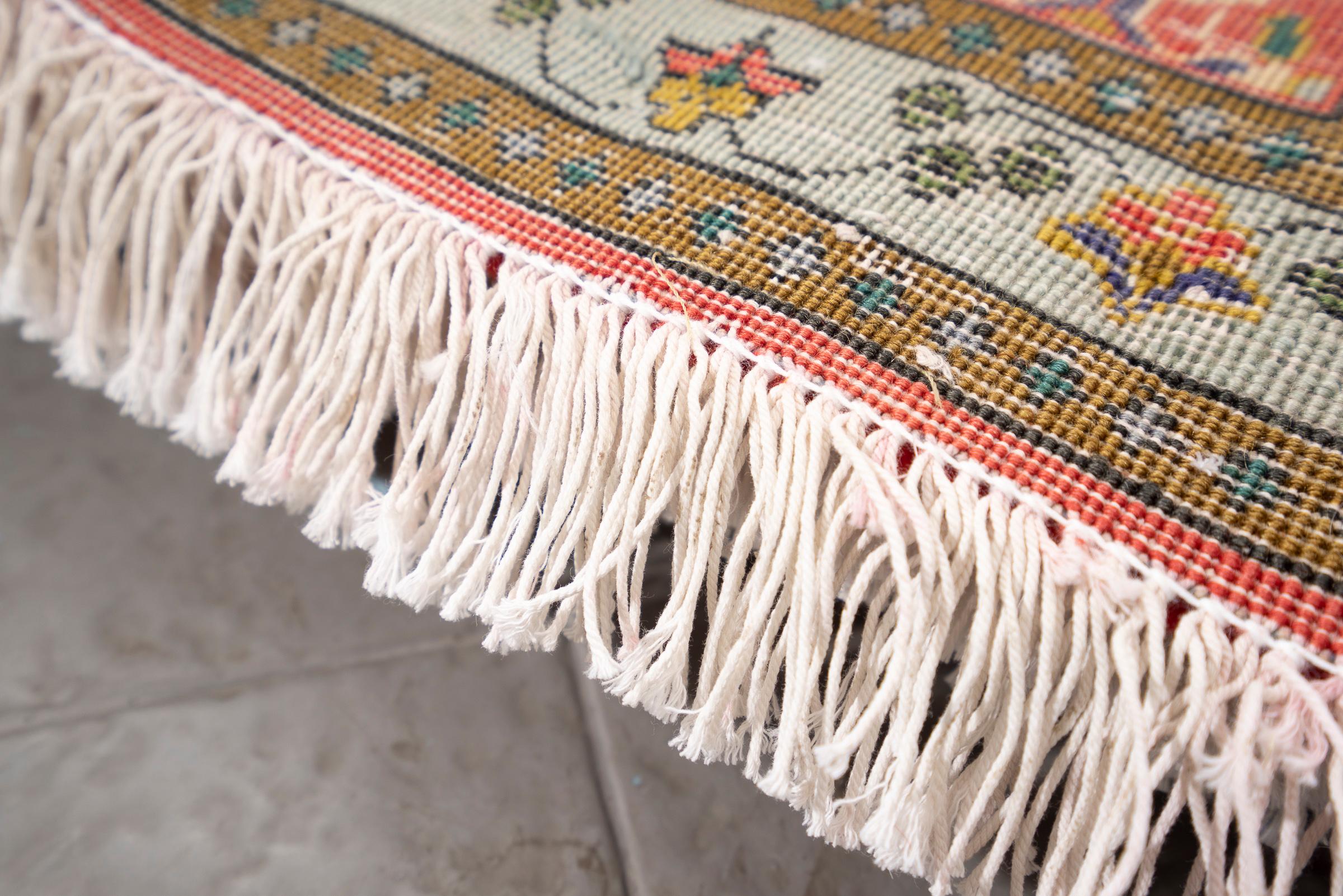 Vintage Tabriz Minakhani Persian Poshti Rug