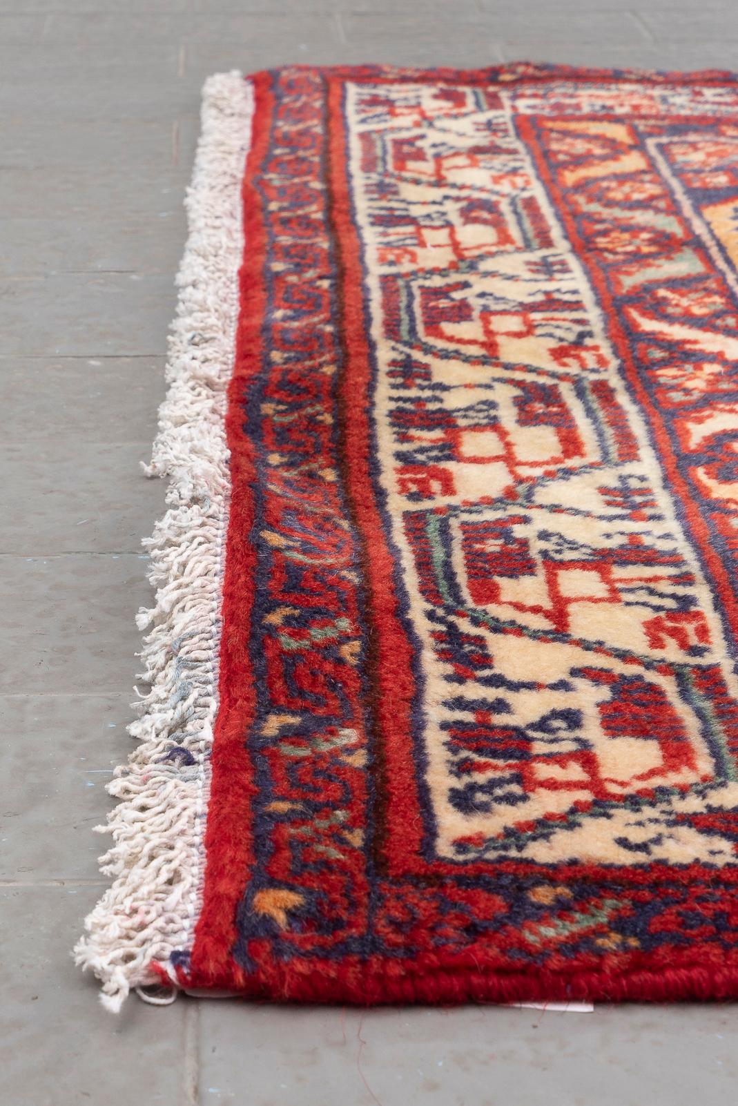 Vintage Hossein Abad Mahi Persian Runner Rug