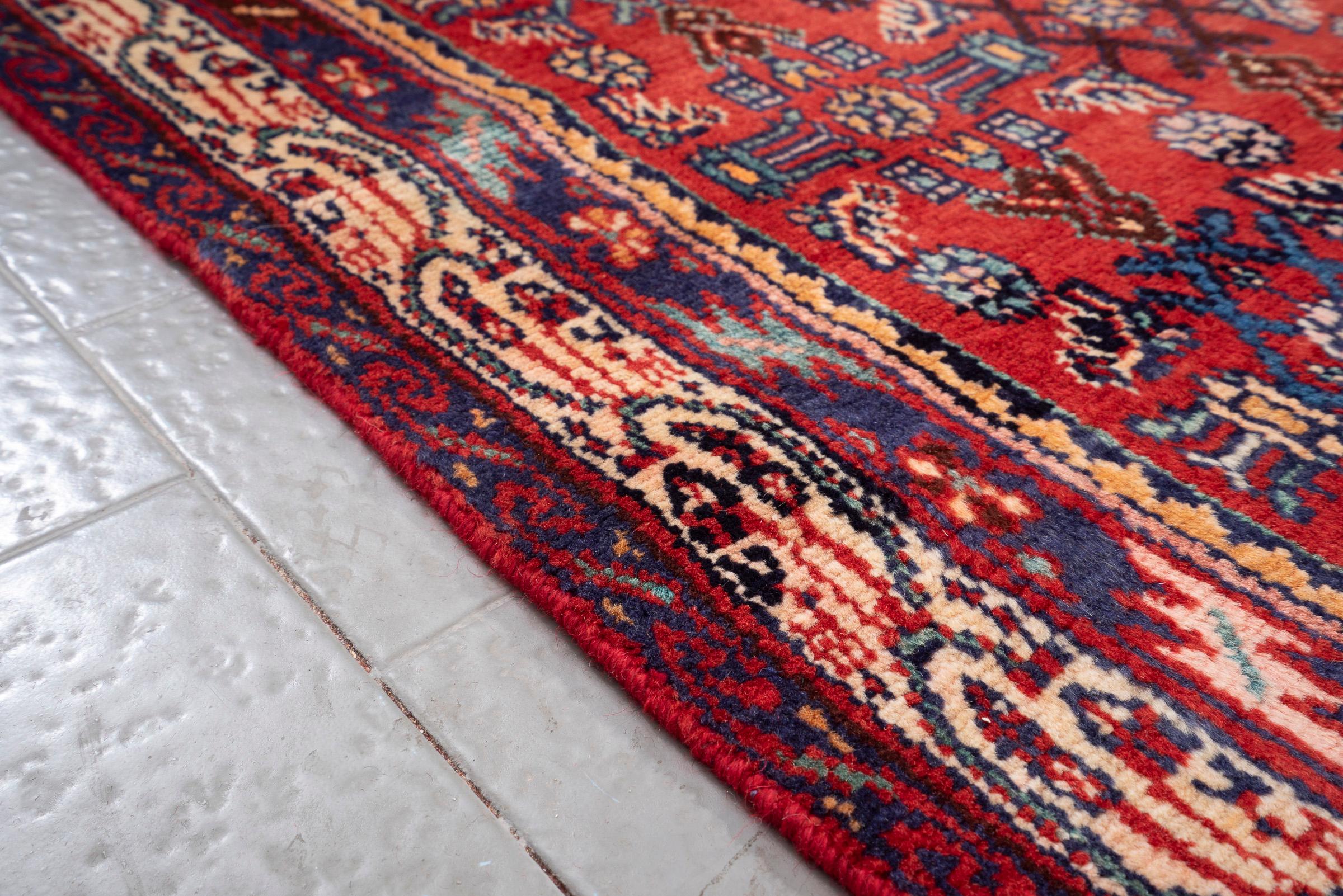 Vintage Hossein Abad Mahi Persian Runner Rug