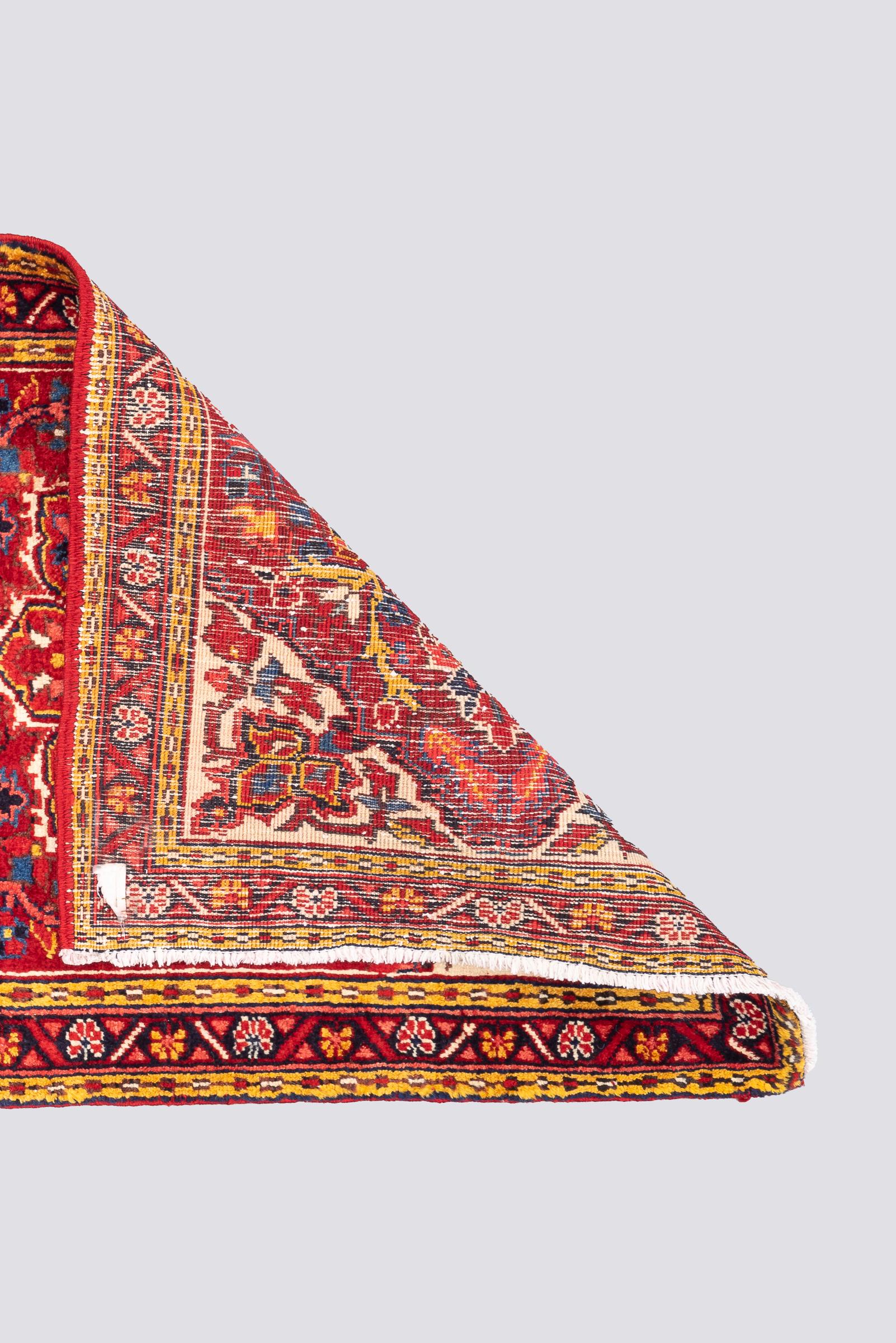 Vintage Qaraja Triple Toranj Persian Runner Rug