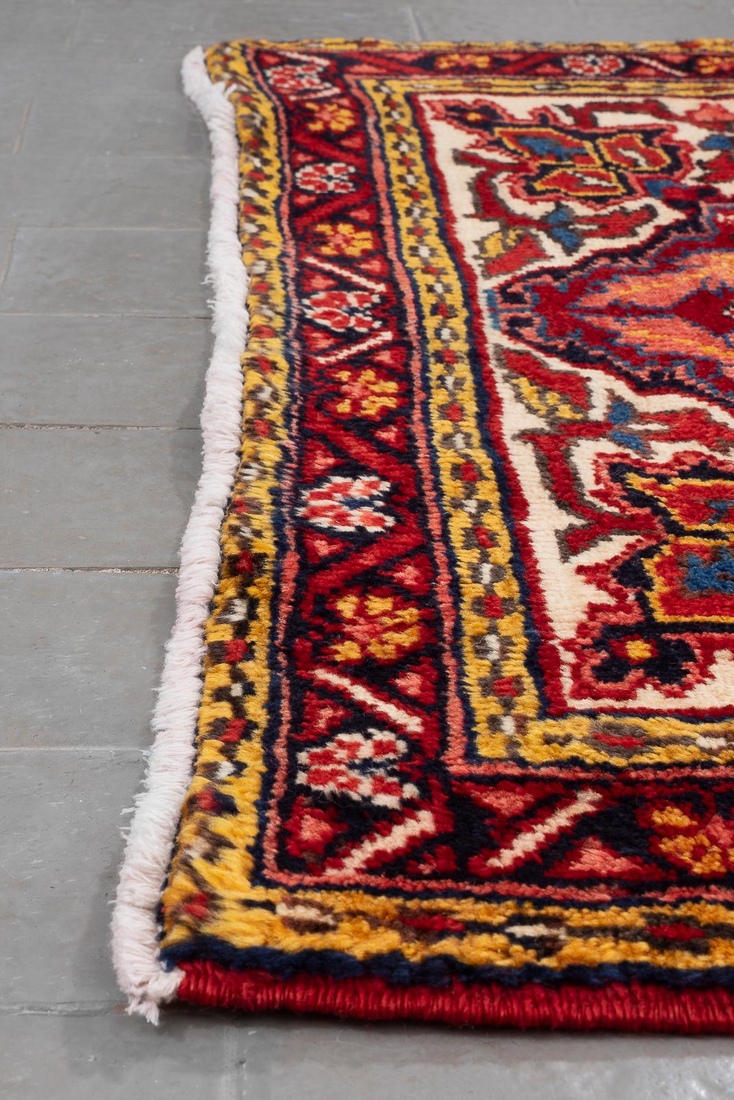 Vintage Qaraja Triple Toranj Persian Runner Rug