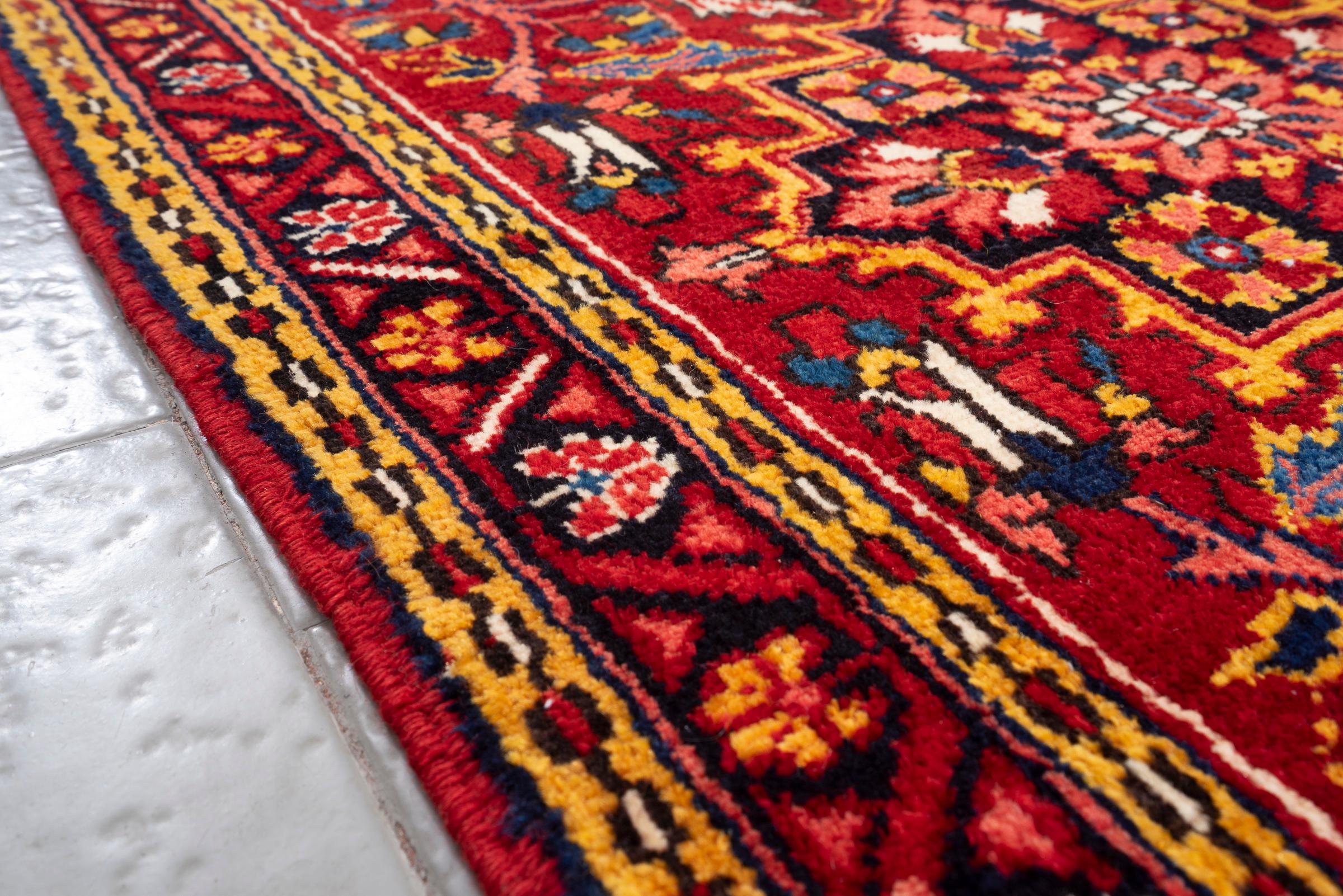 Vintage Qaraja Triple Toranj Persian Runner Rug