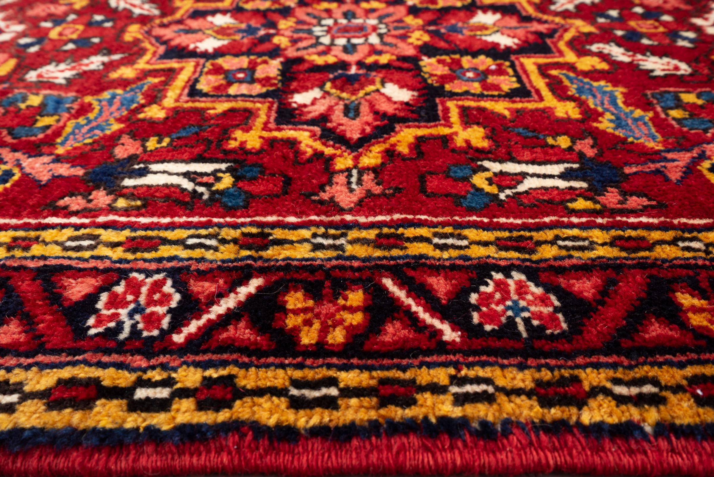 Vintage Qaraja Triple Toranj Persian Runner Rug