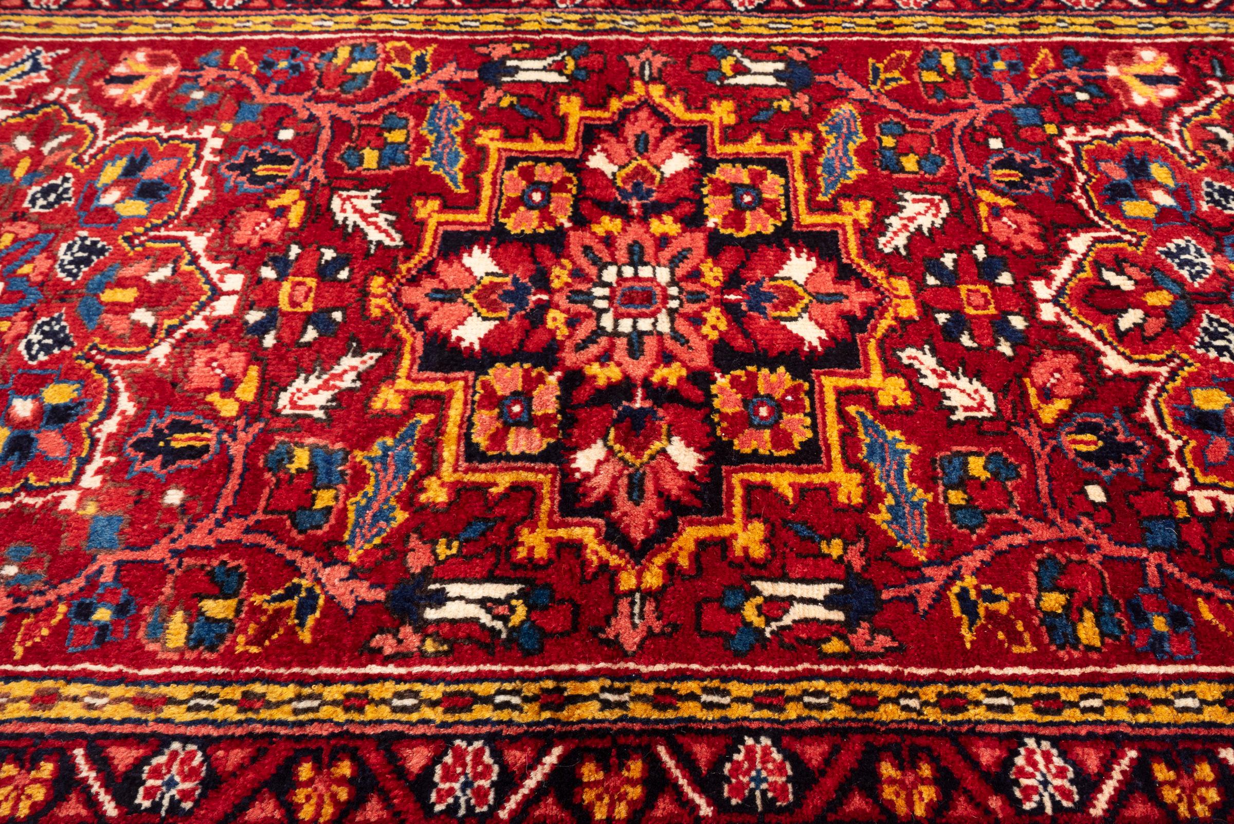 Vintage Qaraja Triple Toranj Persian Runner Rug