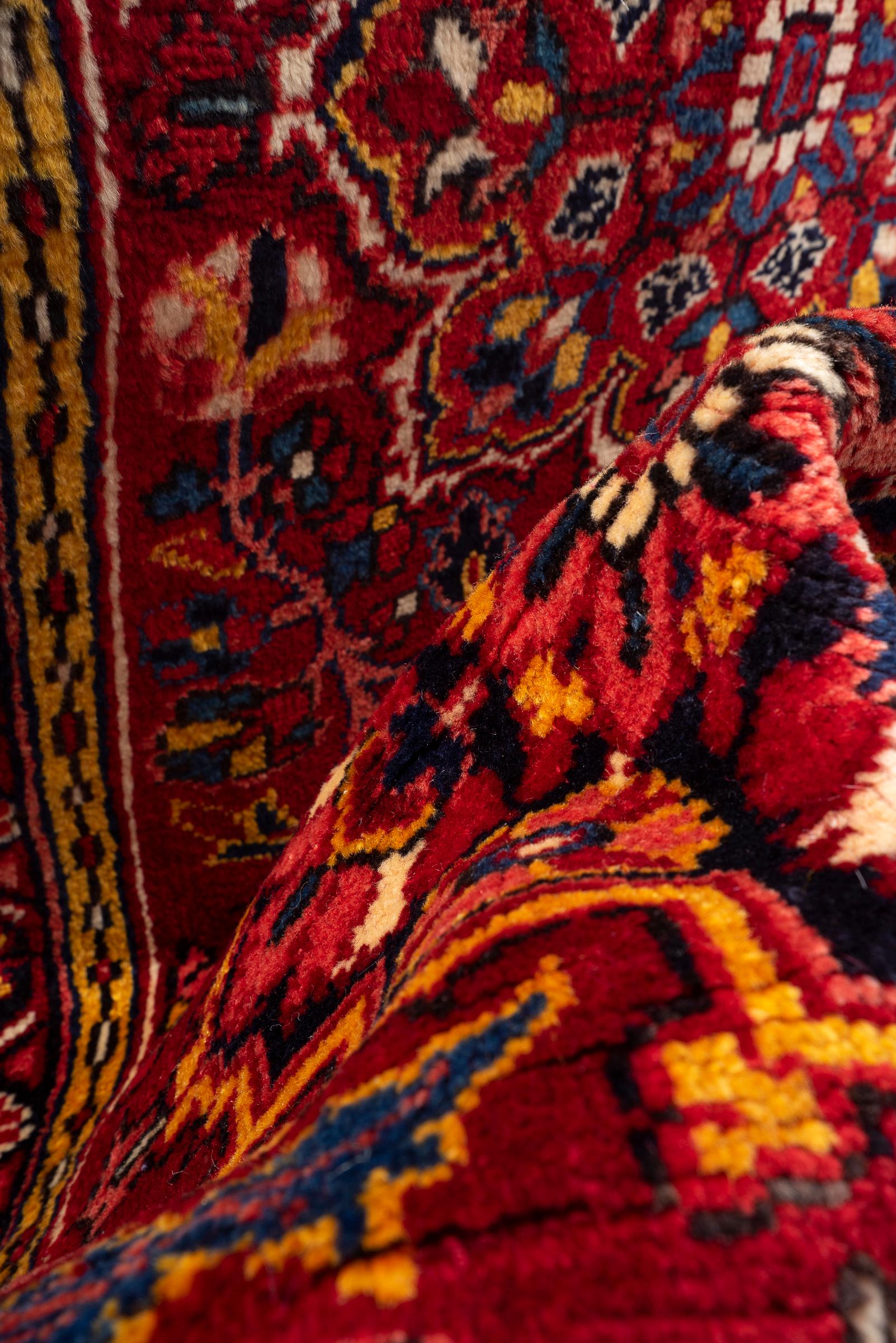 Vintage Qaraja Triple Toranj Persian Runner Rug