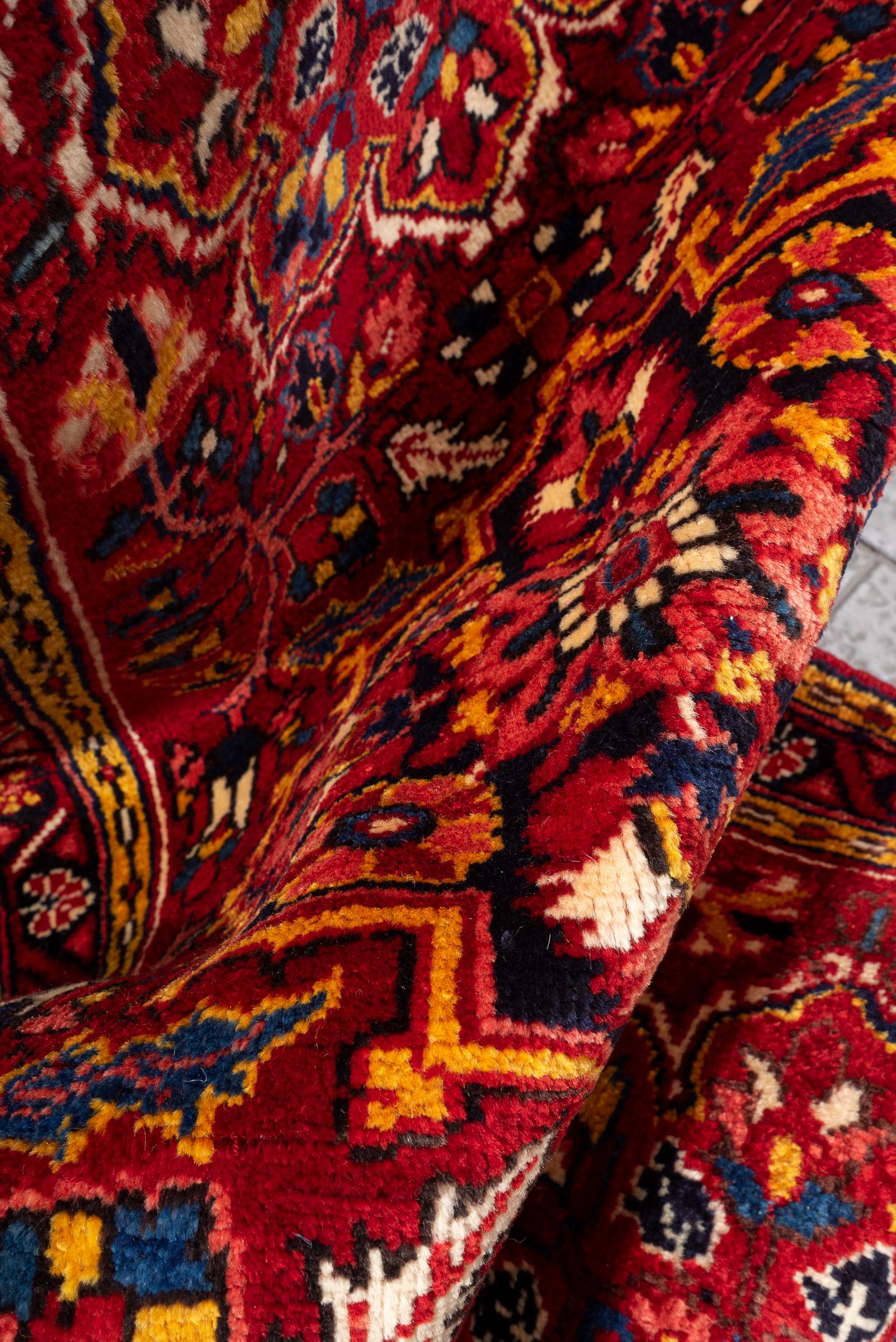 Vintage Qaraja Triple Toranj Persian Runner Rug