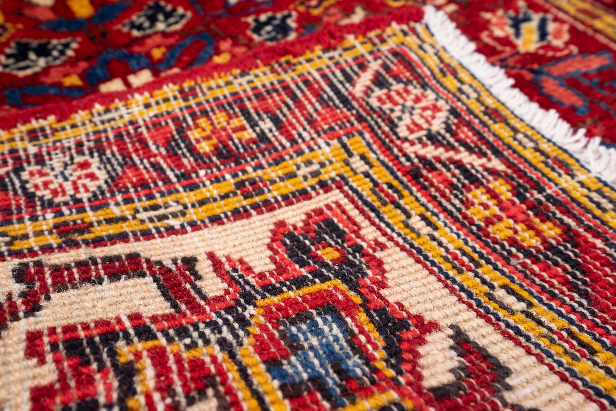 Vintage Qaraja Triple Toranj Persian Runner Rug