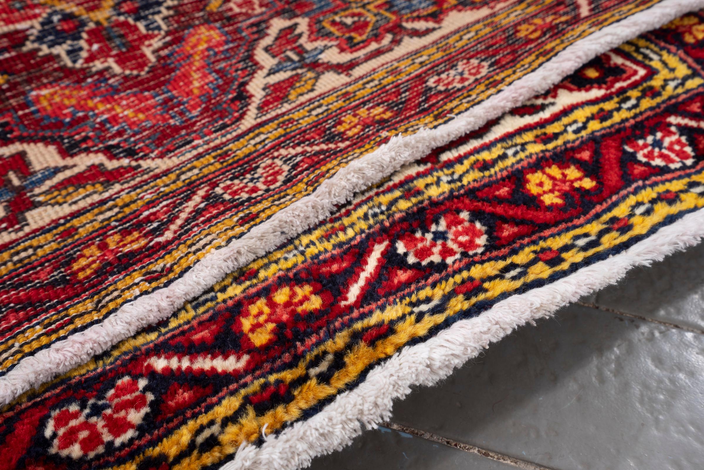 Vintage Qaraja Triple Toranj Persian Runner Rug