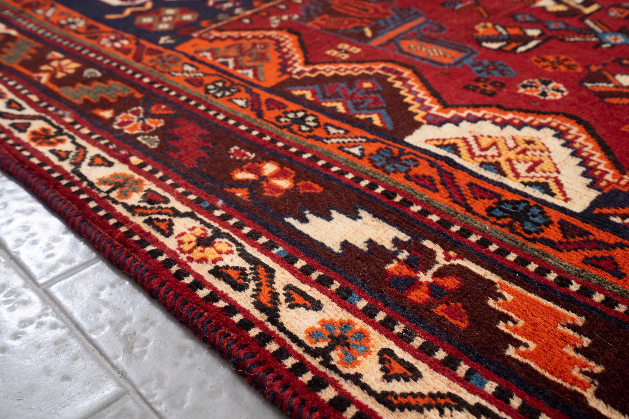 Vintage Qashqai Horse Head Persian Rug