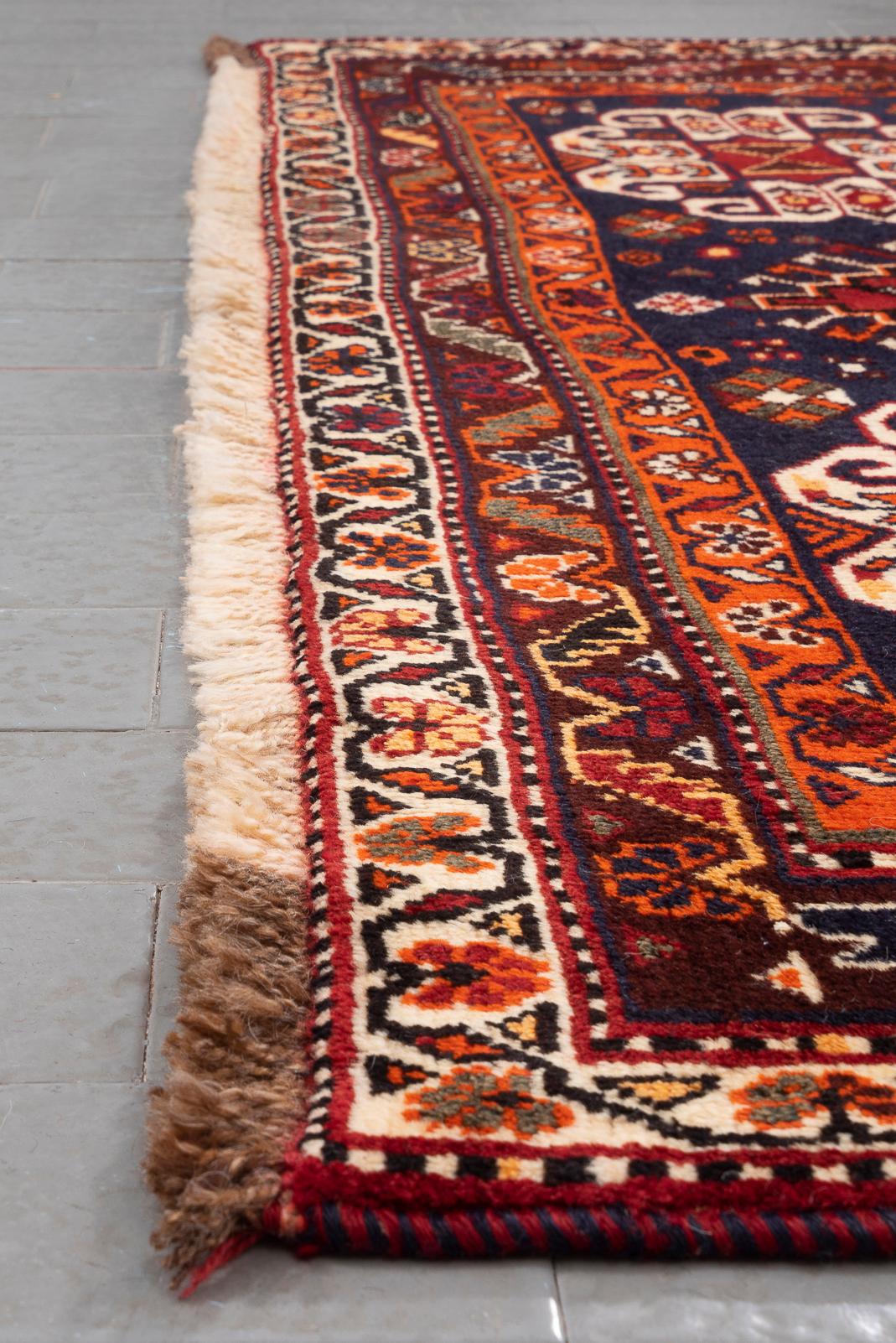 Vintage Qashqai Horse Head Persian Rug
