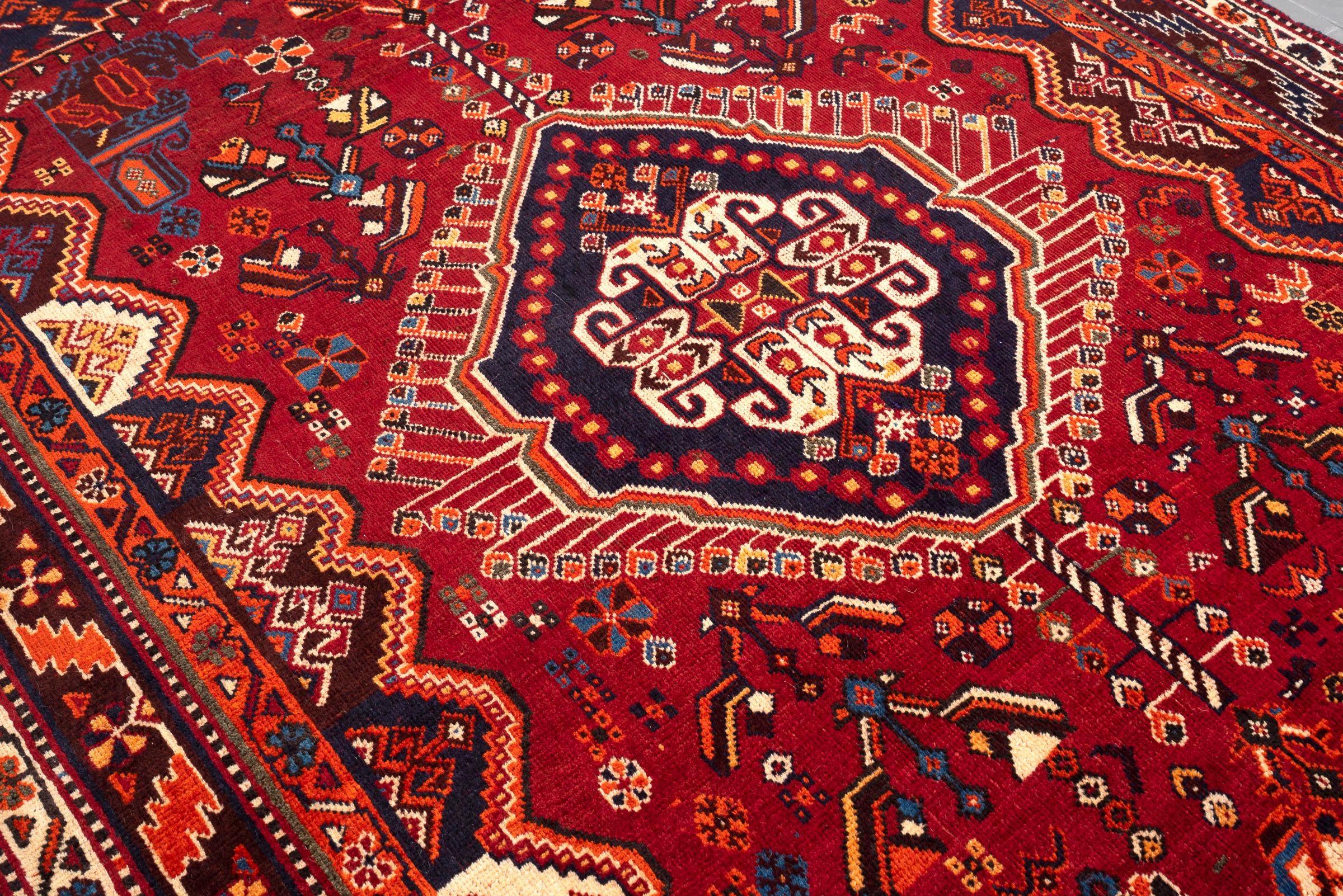 Vintage Qashqai Horse Head Persian Rug