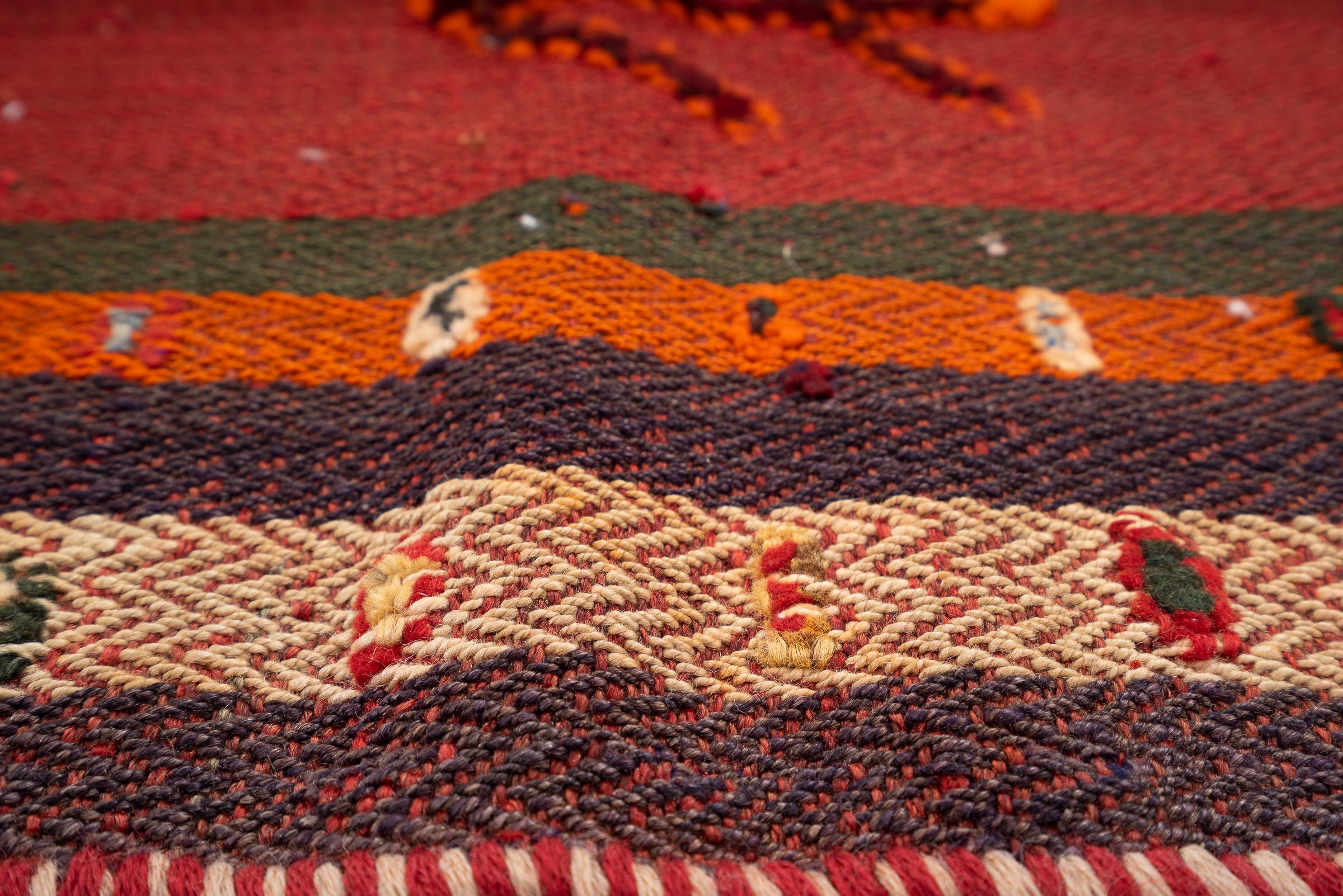 Vintage Qashqai Pile woven Persian Jajim Flatweave