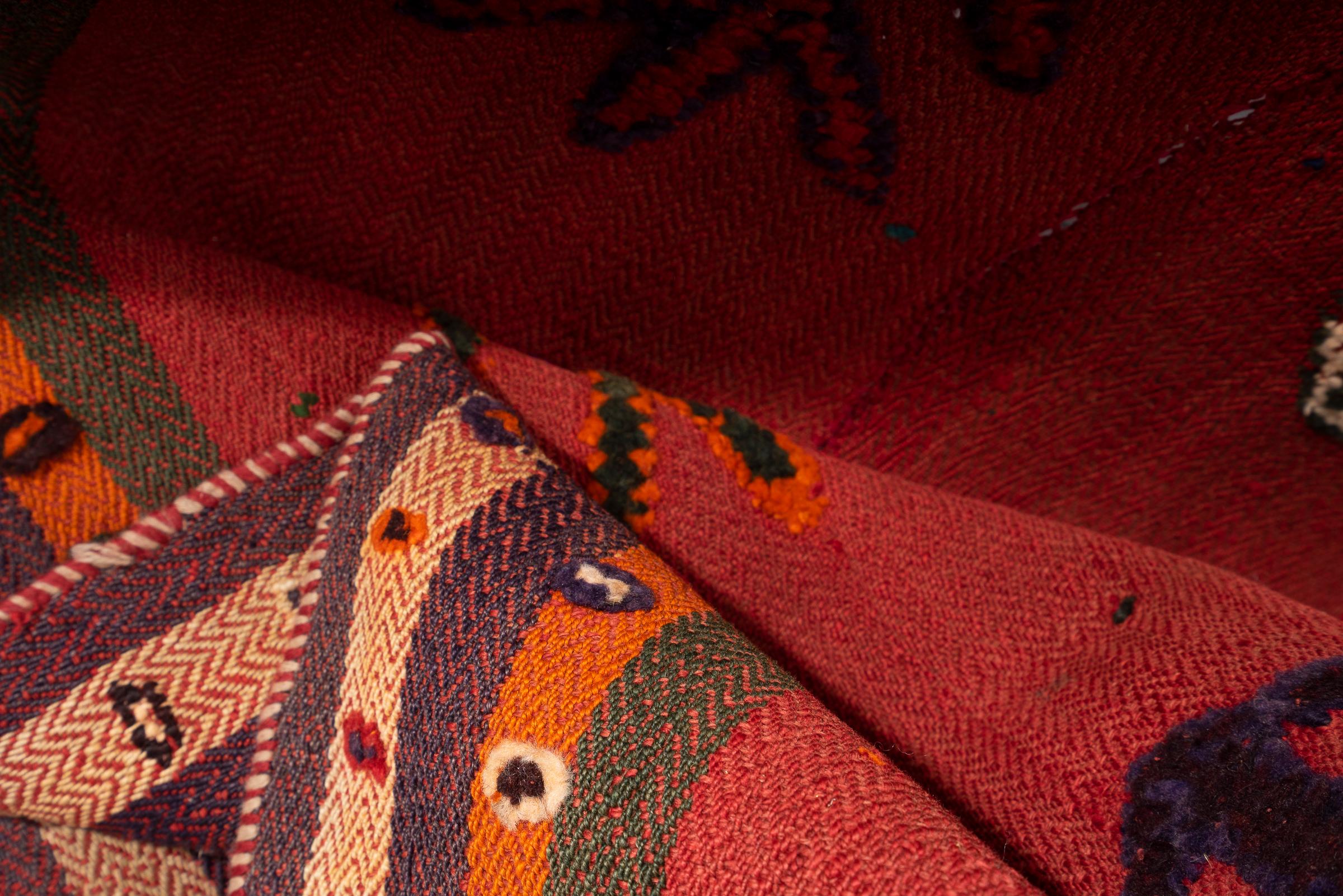 Vintage Qashqai Pile woven Persian Jajim Flatweave