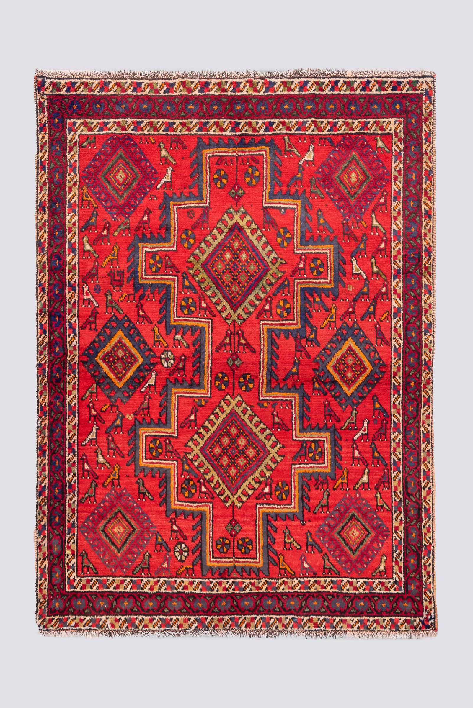 Vintage Sirjan Afshar Double Toranj Birds Carpet 2.6SQM